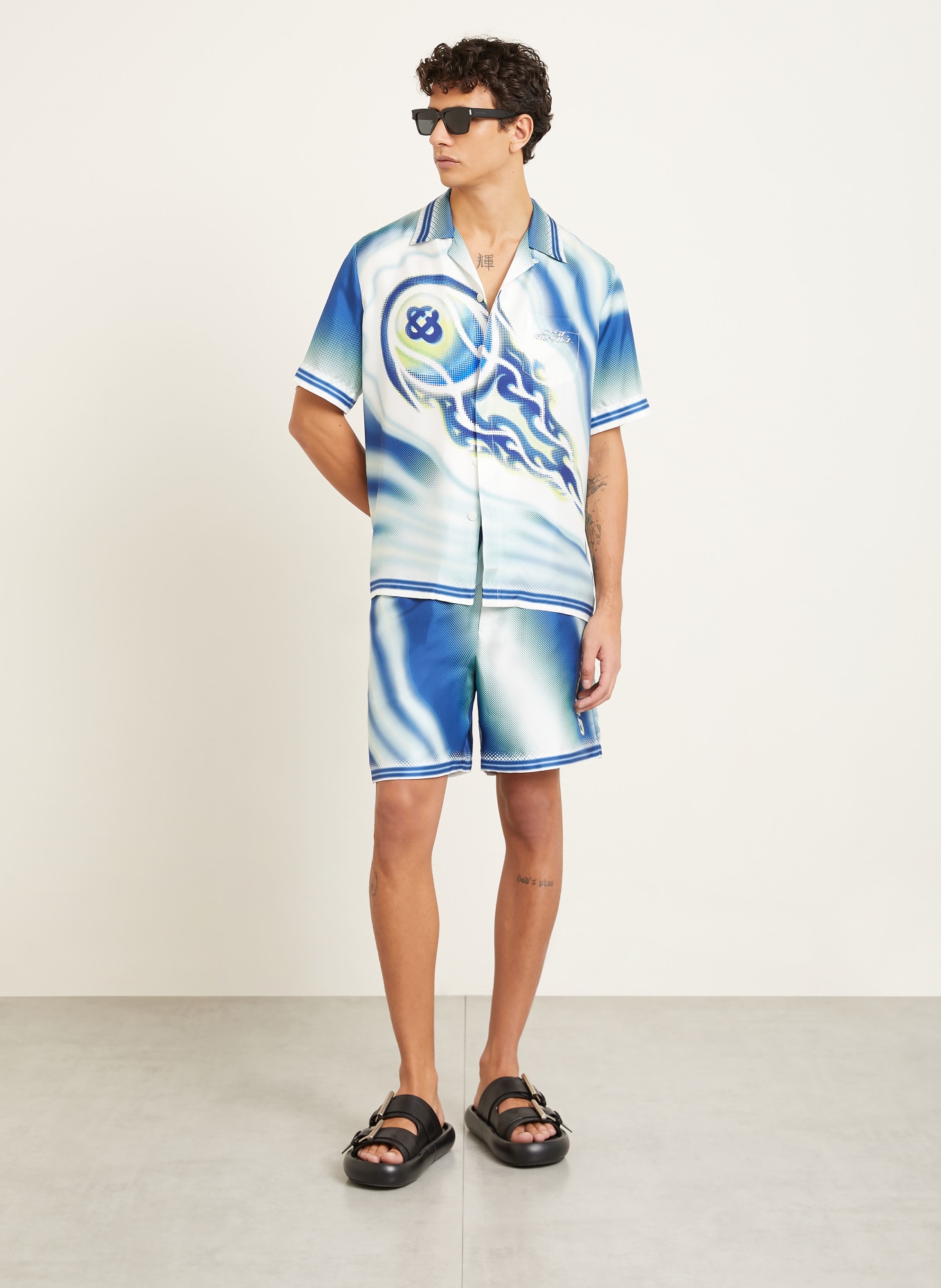 Casablanca Seidenshorts FLAMING TENNIS BALL: BLAU / NEONGRÜN / WEISS