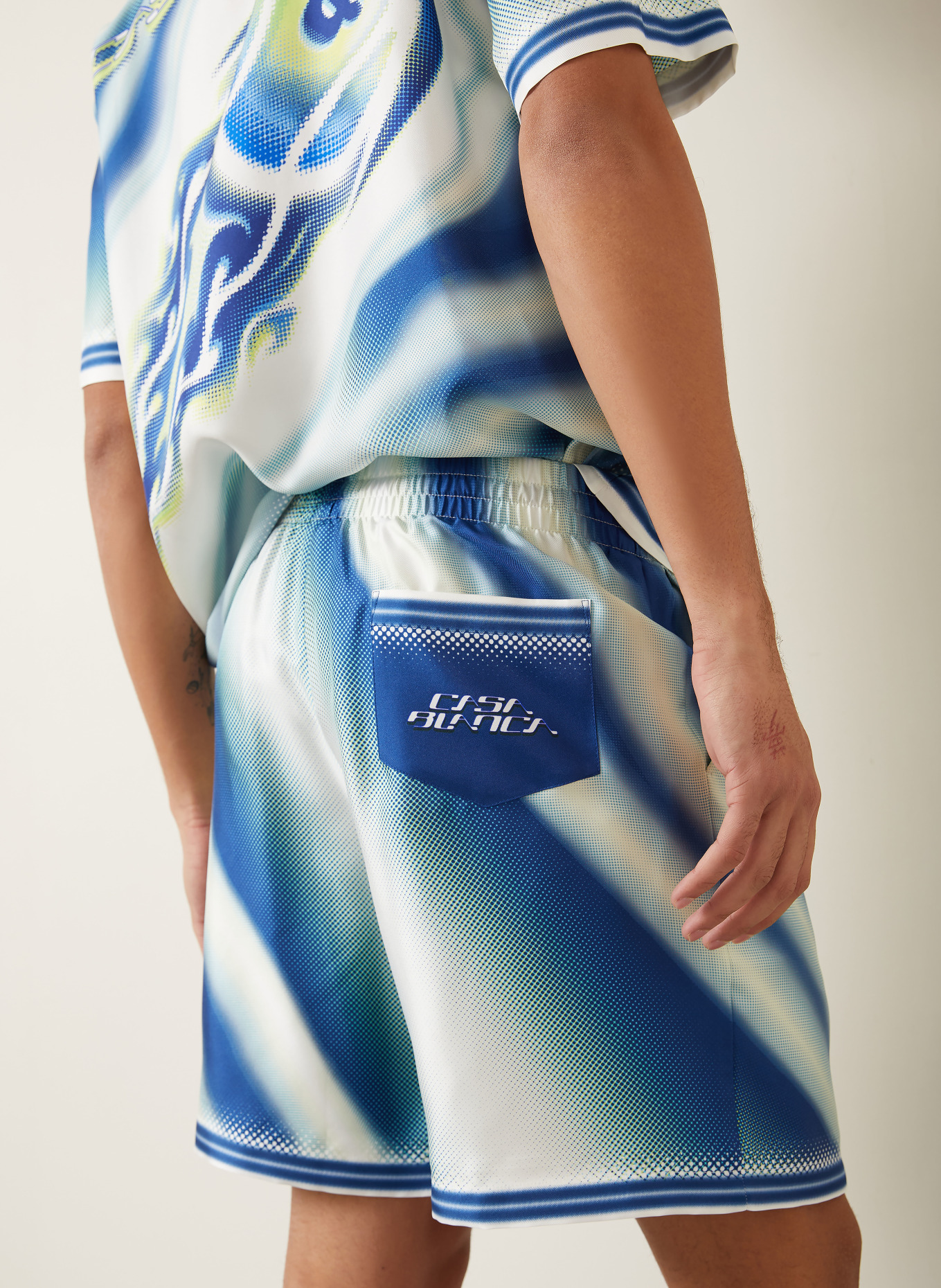 Casablanca Seidenshorts FLAMING TENNIS BALL: BLAU / NEONGRÜN / WEISS