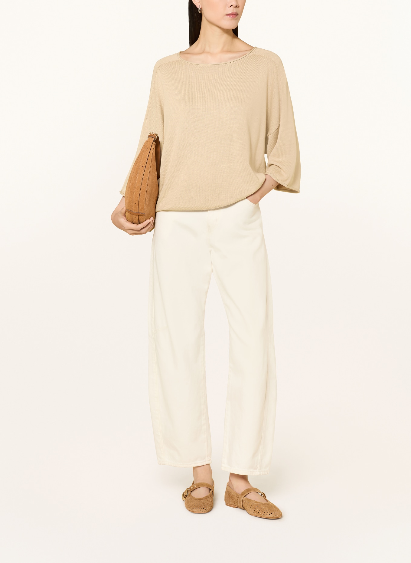 REPEAT Oversized svetr s 3/4 rukávy: BÉŽOVÁ