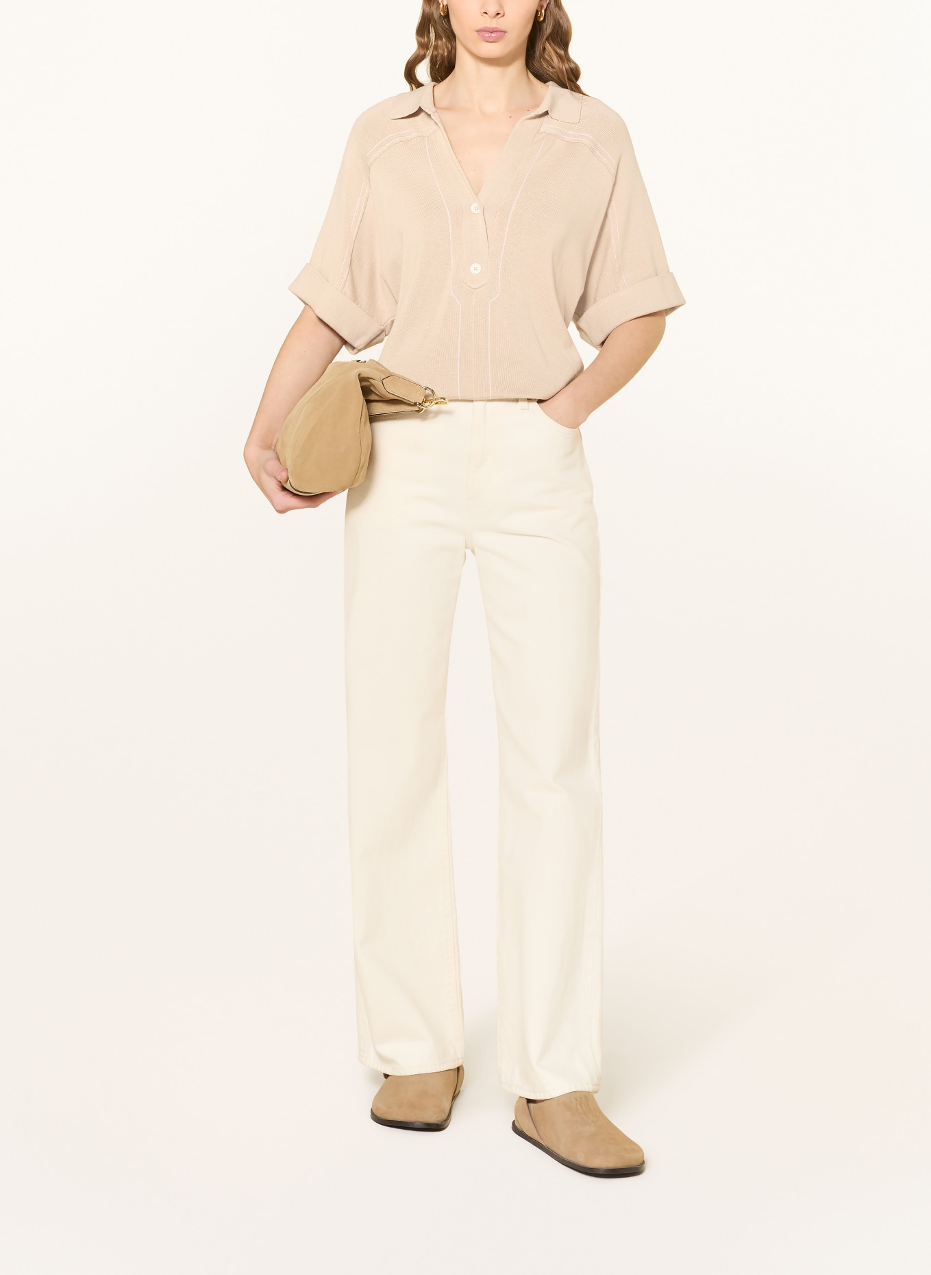 REPEAT Strick-Poloshirt: CAMEL