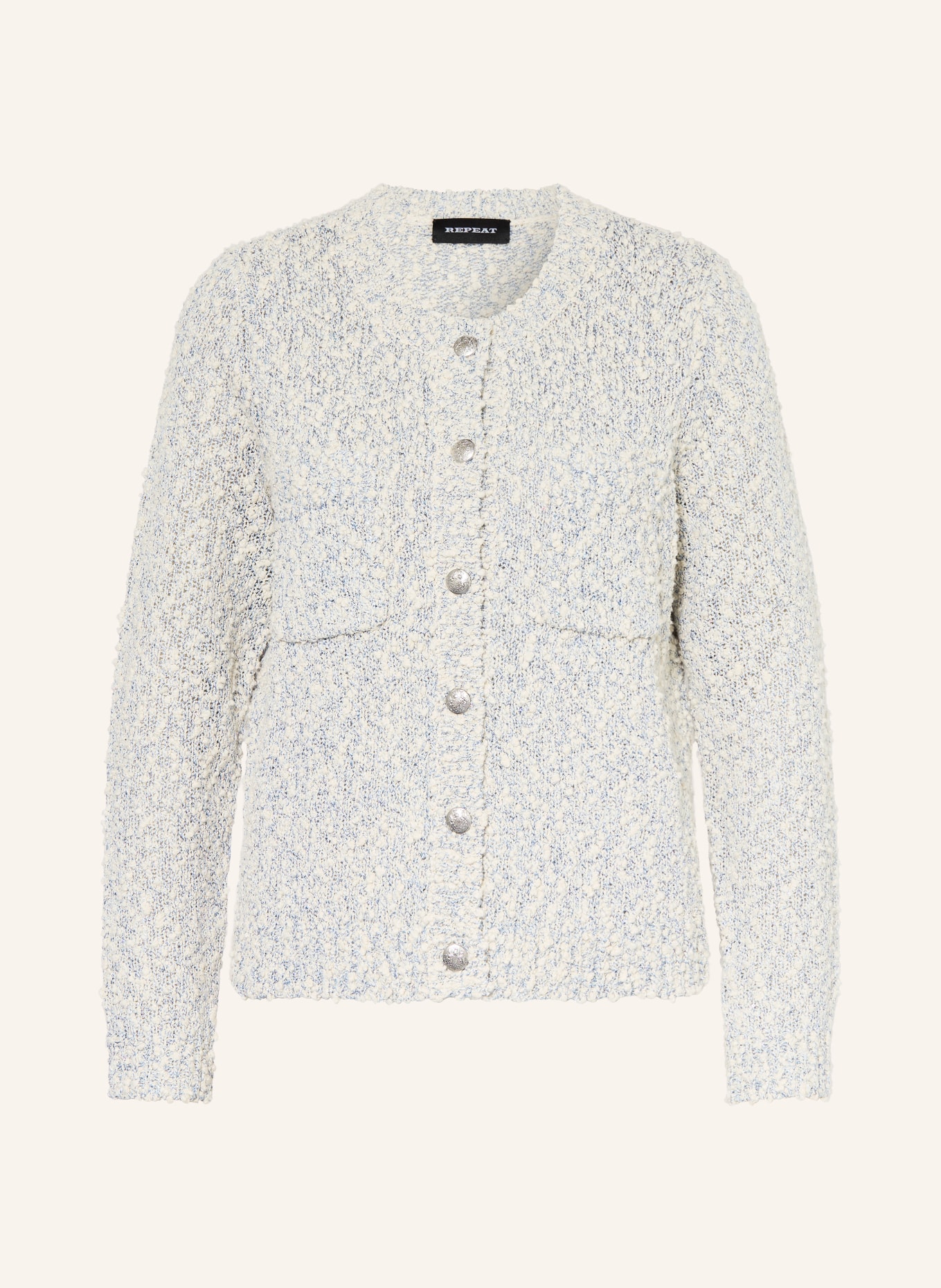 REPEAT Strickjacke mit Pailletten: HELLBLAU / WEISS