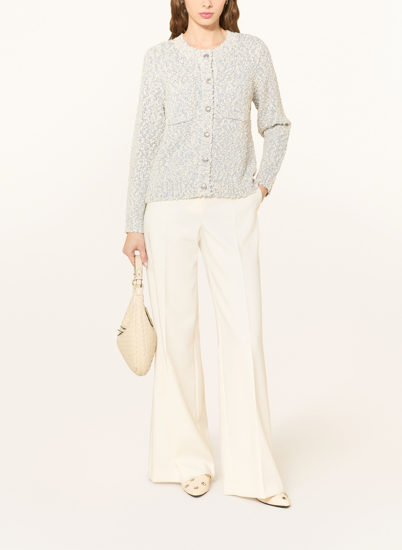 REPEAT Strickjacke mit Pailletten: HELLBLAU / WEISS