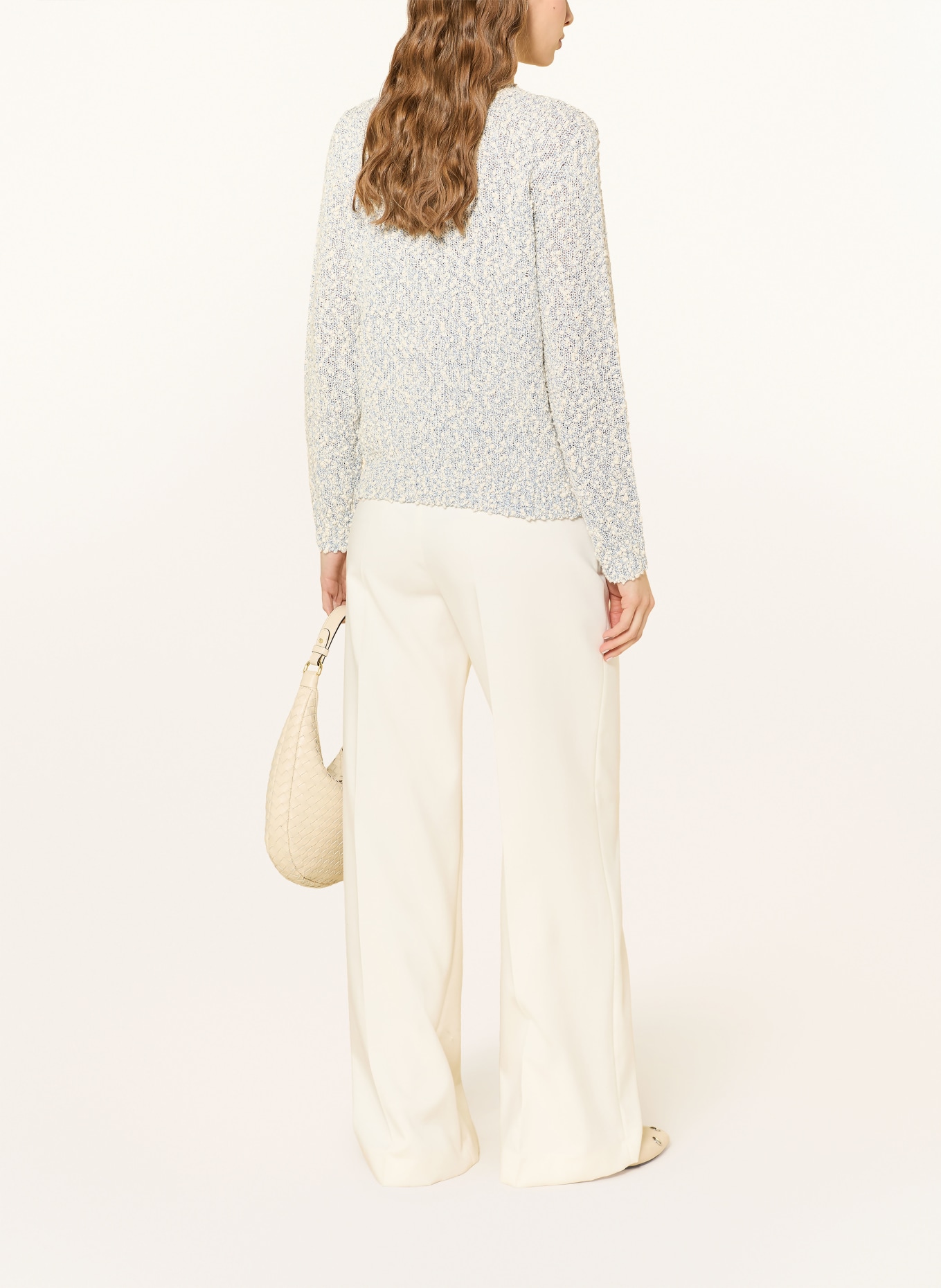 REPEAT Strickjacke mit Pailletten: HELLBLAU / WEISS