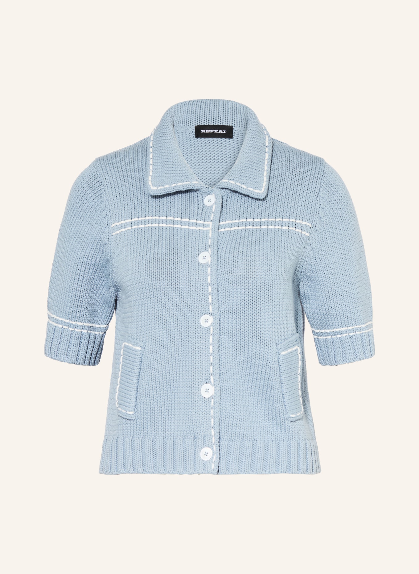 REPEAT Strickjacke: BLAUGRAU / WEISS