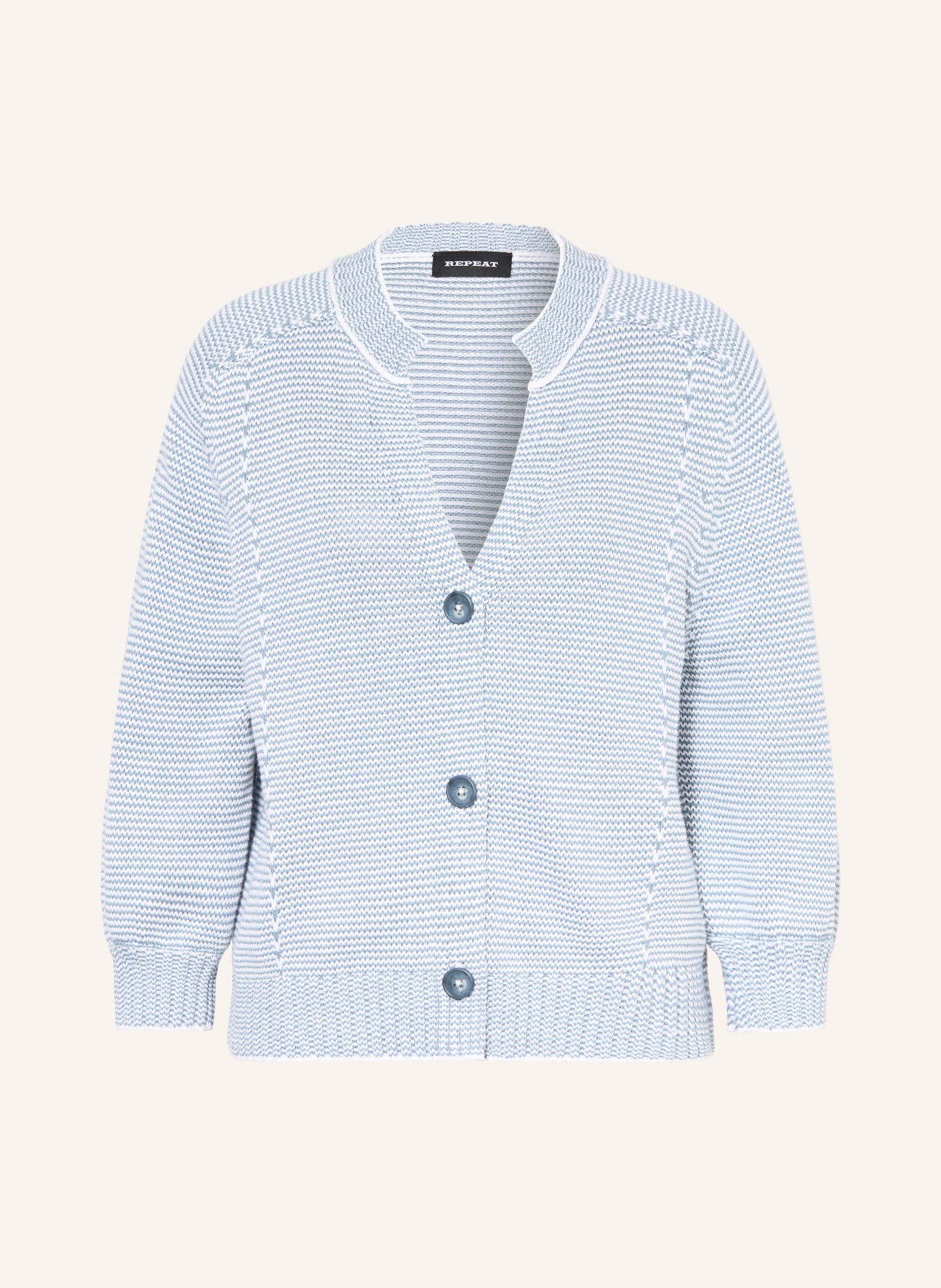 REPEAT Strickjacke: HELLBLAU / WEISS