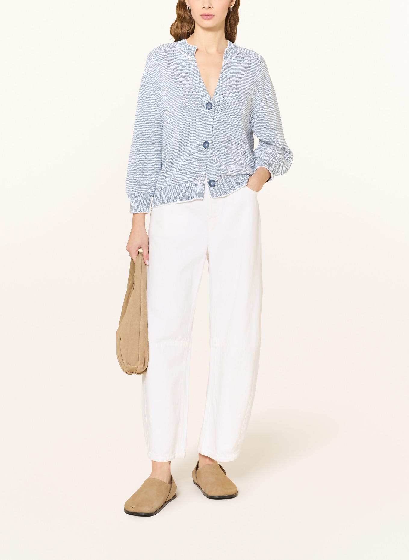 REPEAT Strickjacke: HELLBLAU / WEISS