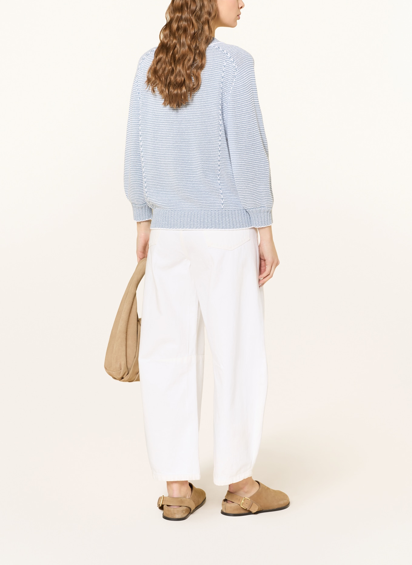 REPEAT Strickjacke: HELLBLAU / WEISS