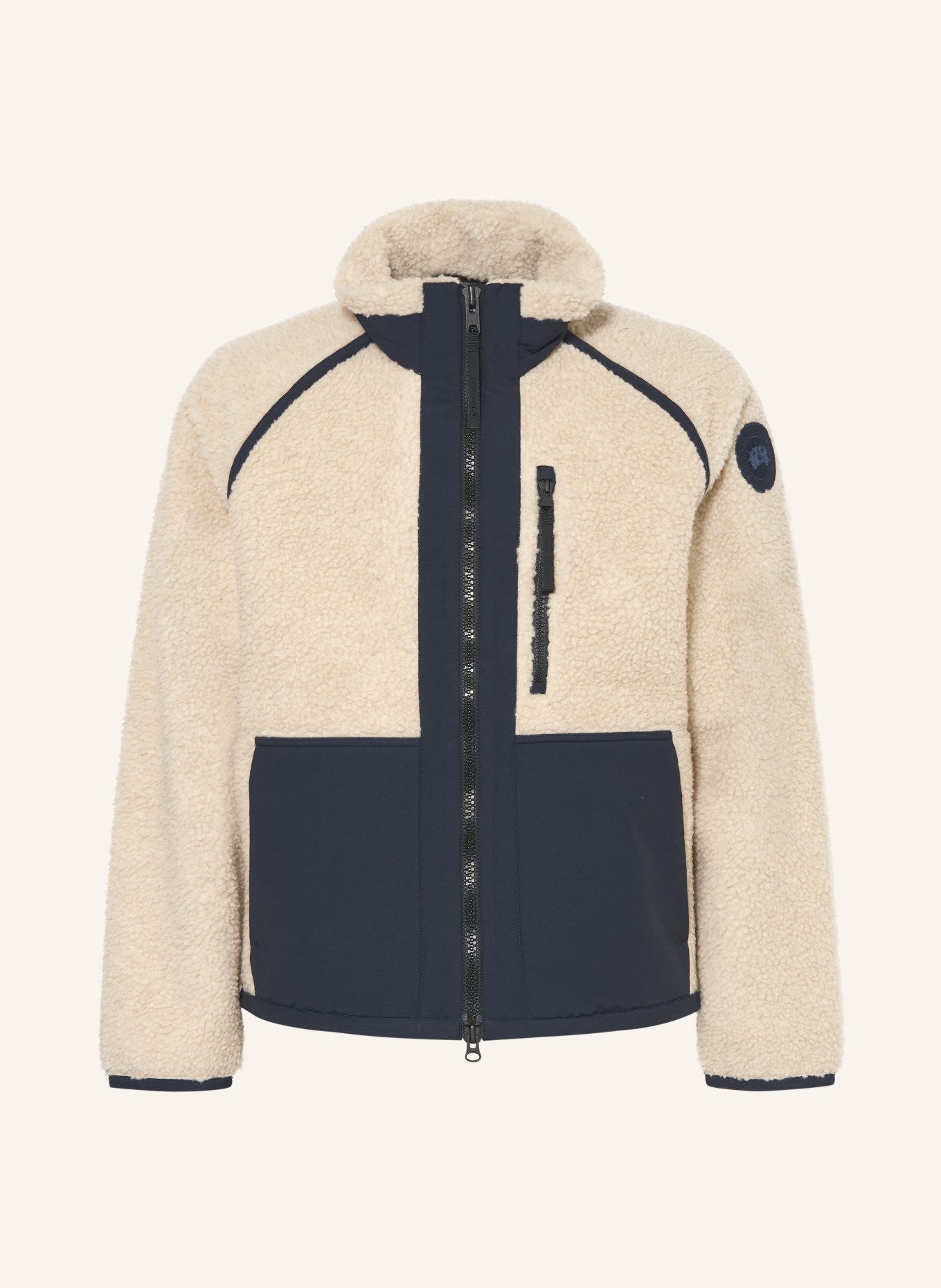 CANADA GOOSE Teddyfell-Jacke im Materialmix: CREME / DUNKELBLAU