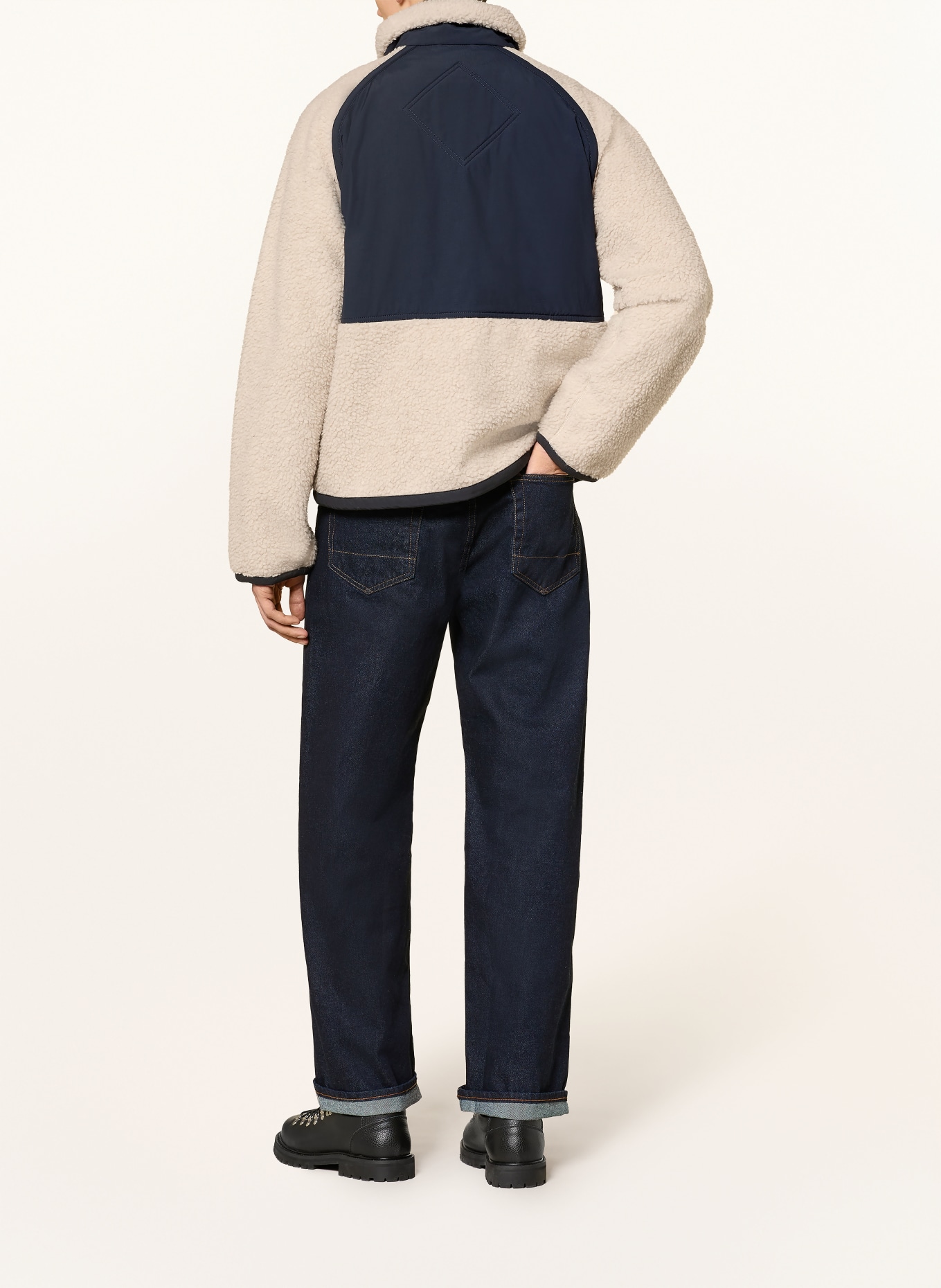 CANADA GOOSE Teddyfell-Jacke im Materialmix: CREME / DUNKELBLAU