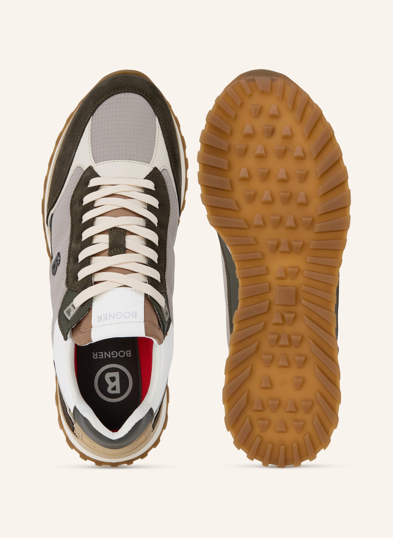 BOGNER NEWPORT sneaker: OLIVE / BEIGE / LIGHT GRAY