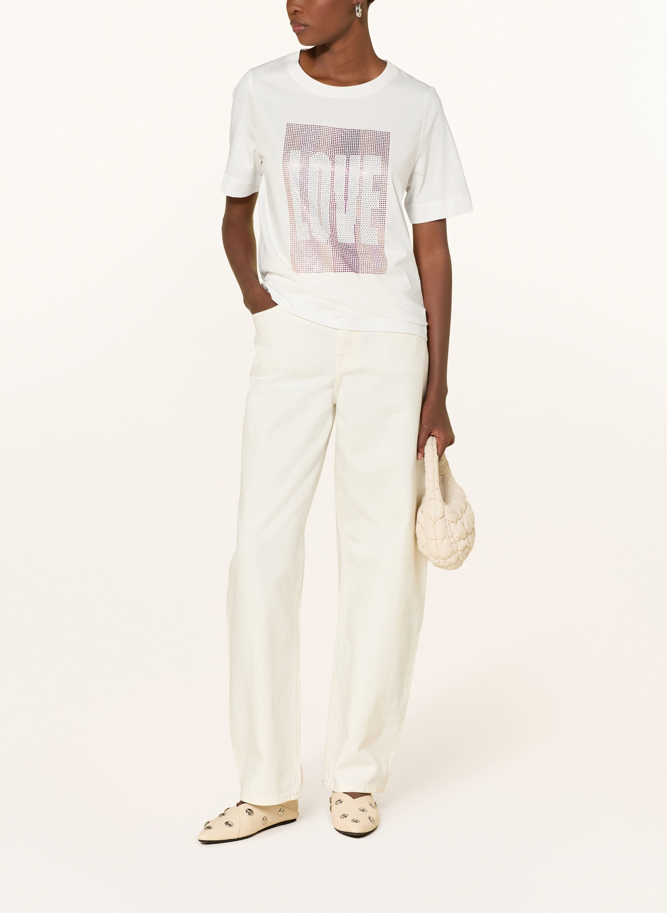 CARTOON T-shirt à paillettes: BLANC / OR / ROSE FUCHSIA