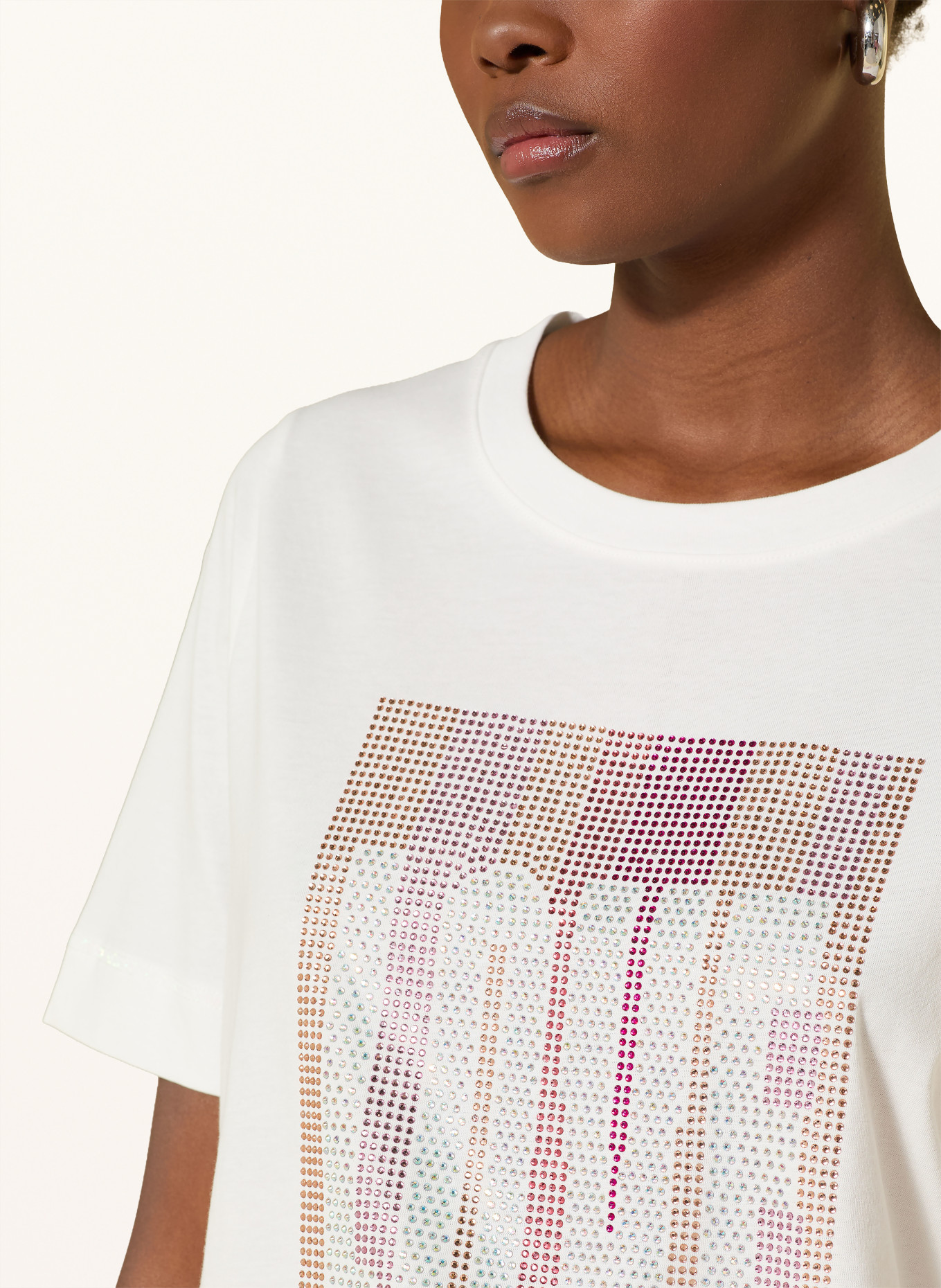 CARTOON T-shirt à paillettes: BLANC / OR / ROSE FUCHSIA