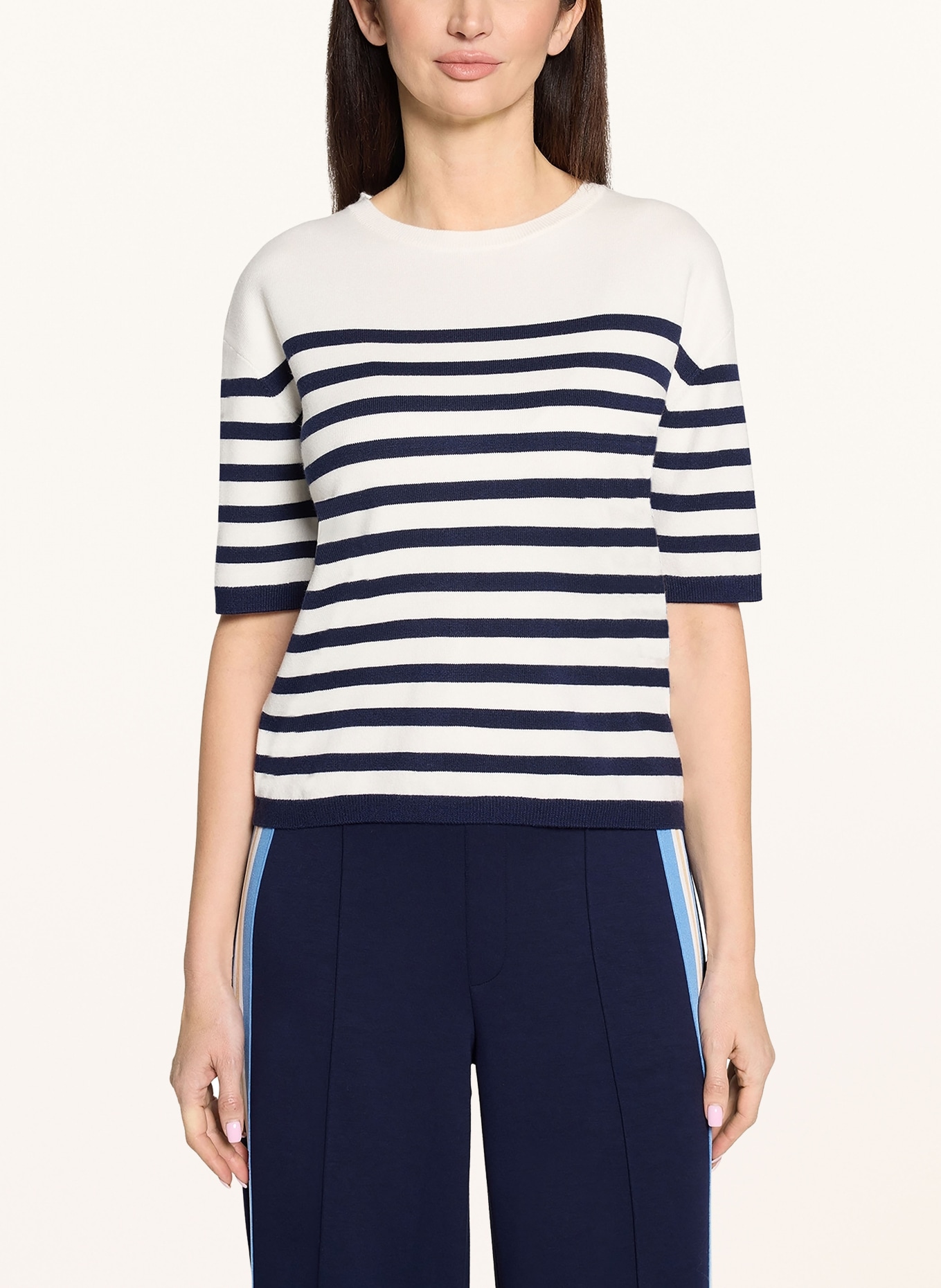 CARTOON knit shirt: WHITE / DARK BLUE