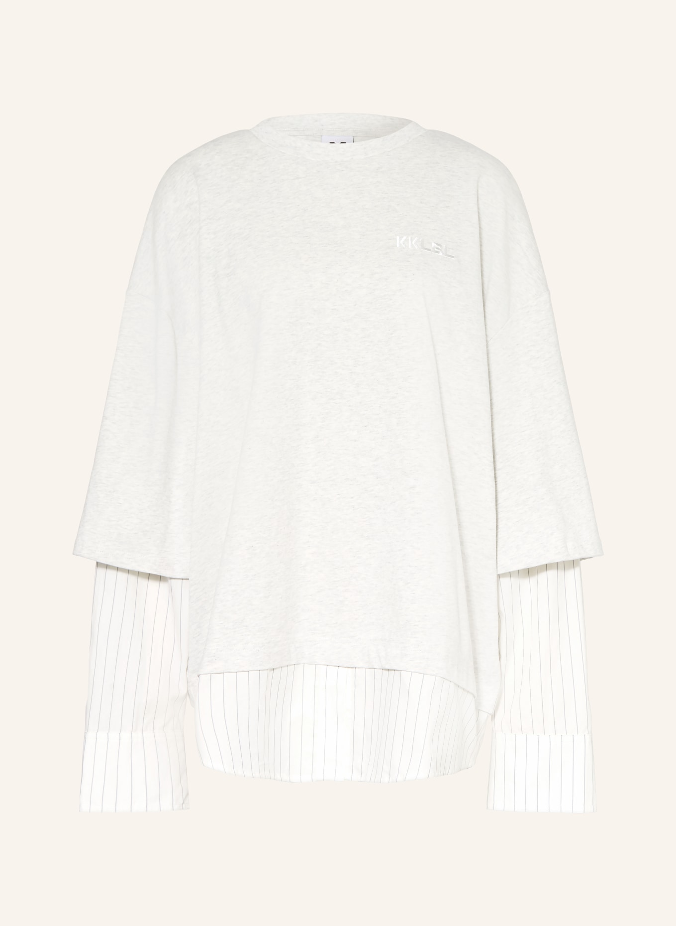 KARO KAUER Oversized tričko s dlouhým rukávem z kombinace materiálů: SVĚTLE ŠEDÁ / BÍLÁ
