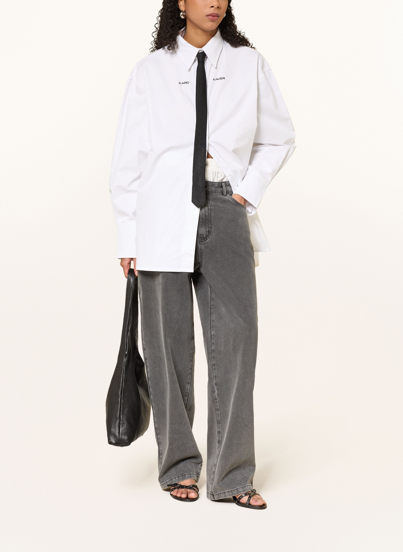 KARO KAUER Wide Leg Jeans im Materialmix: 846 Dark Grey Washed