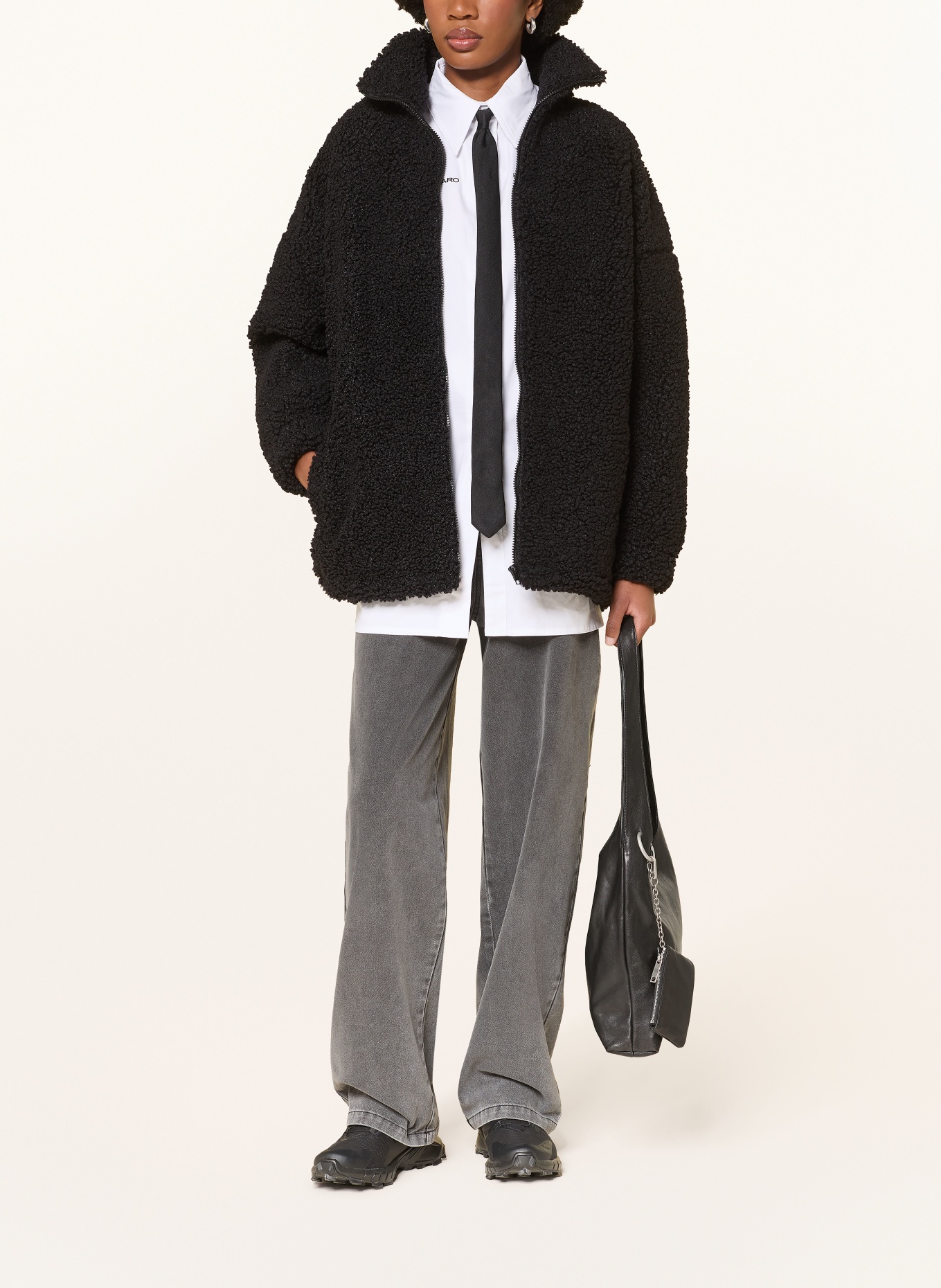 KARO KAUER teddy fur jacket: BLACK