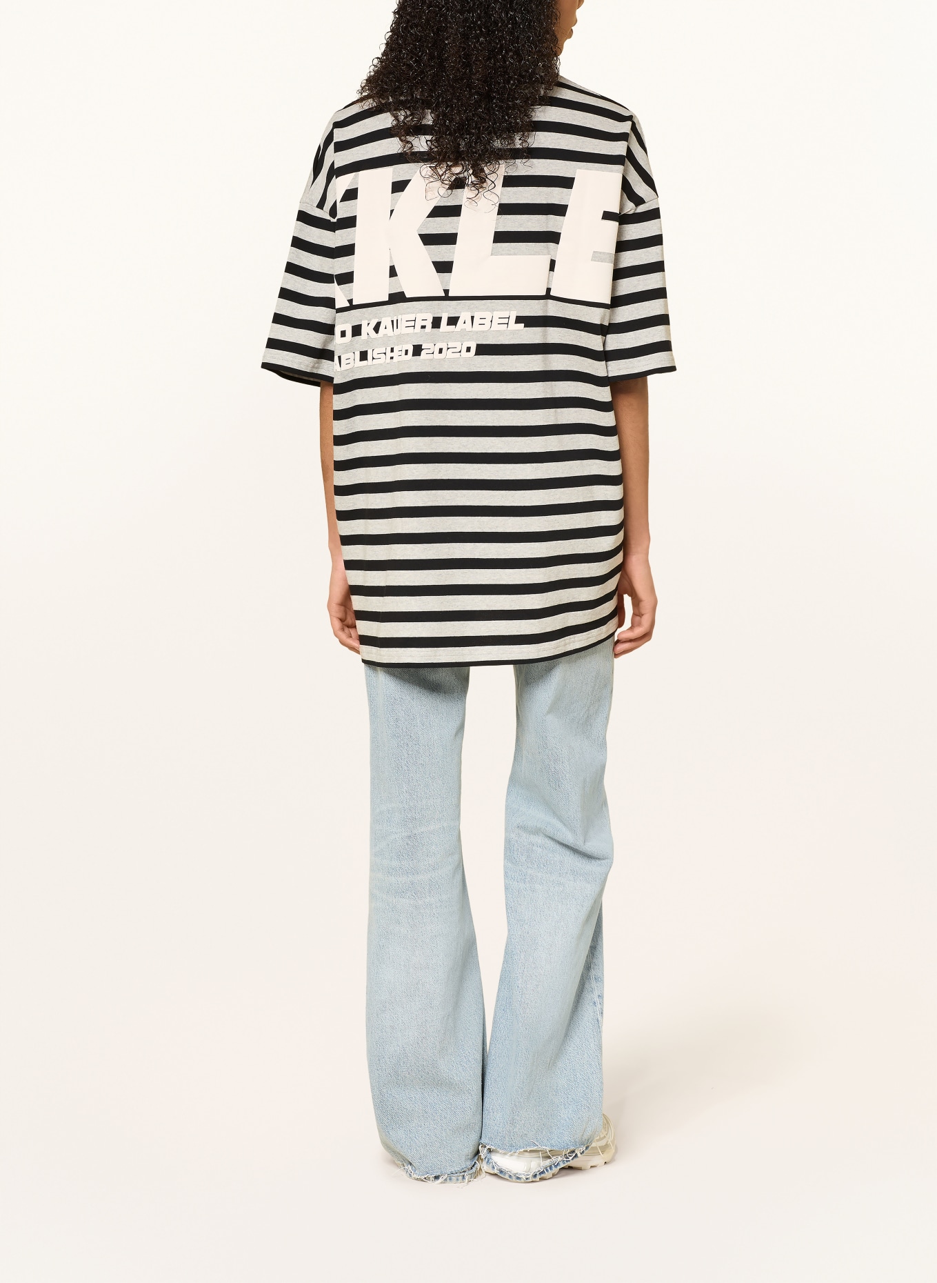 KARO KAUER Oversized-Shirt mit 3/4-Arm: GRAU / SCHWARZ