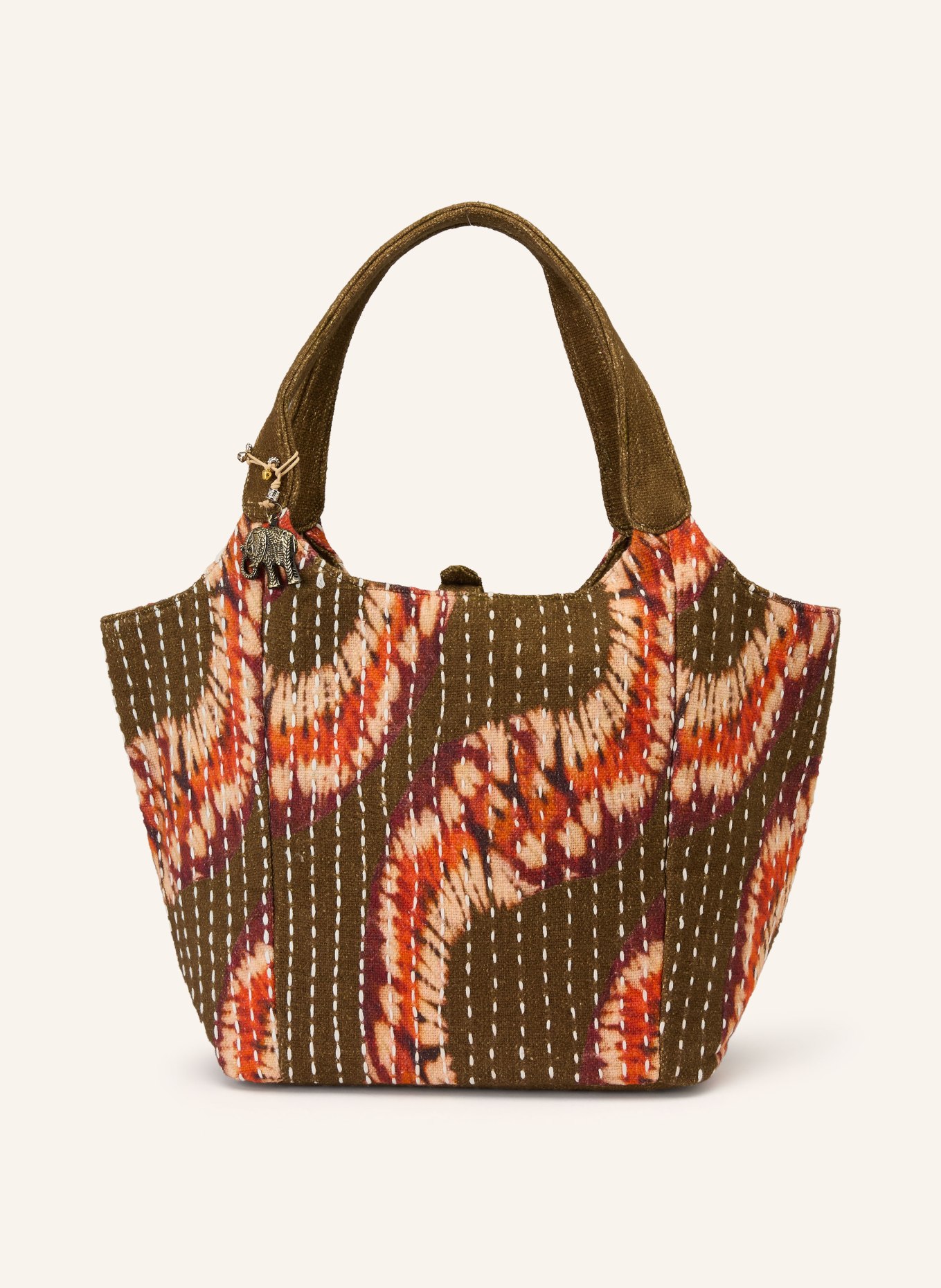 ANOKHI Sac cabas CHEYENNE LARGE: OLIVE / ÉCRU / ORANGE