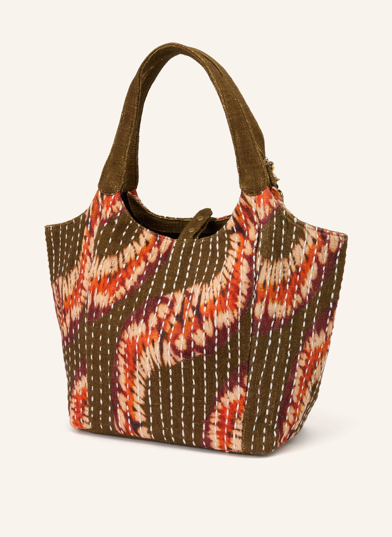 ANOKHI Sac cabas CHEYENNE LARGE: OLIVE / ÉCRU / ORANGE