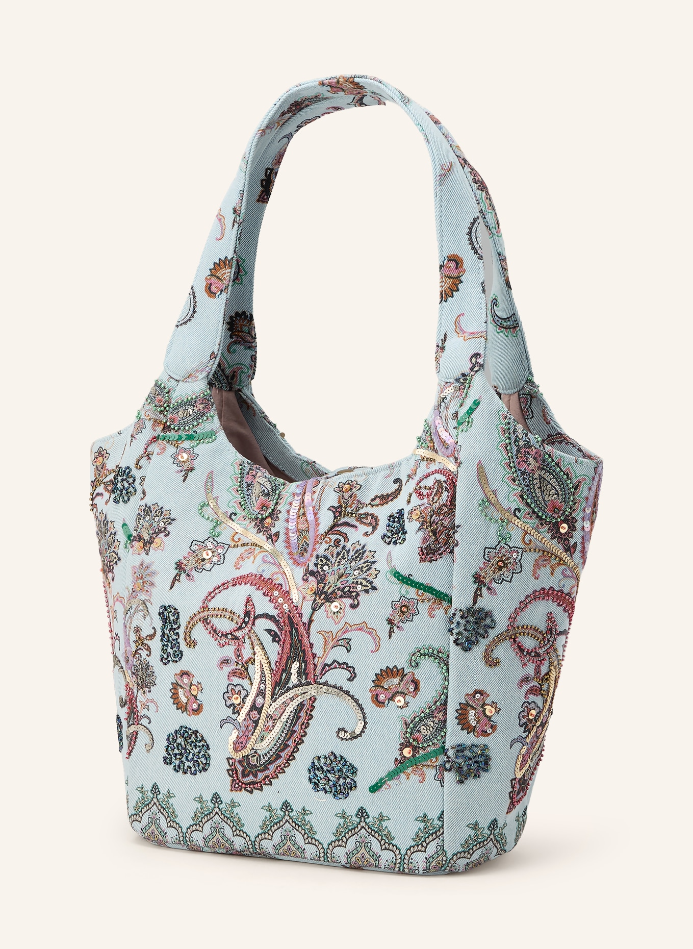 ANOKHI Shopper CHEYENNE MEDIUM mit Pailletten: BLAUGRAU / GOLD / ROT