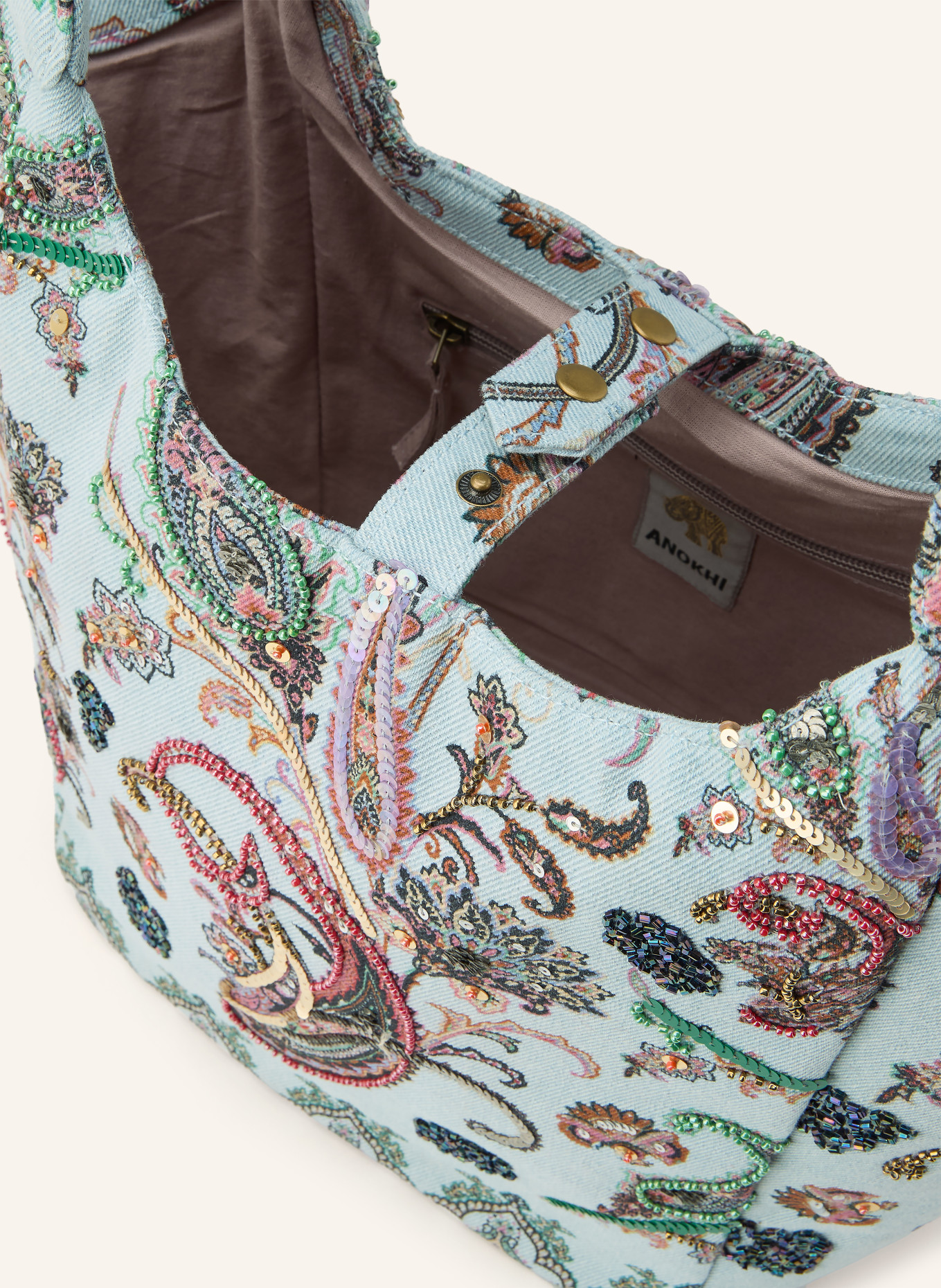 ANOKHI Shopper CHEYENNE MEDIUM mit Pailletten: BLAUGRAU / GOLD / ROT