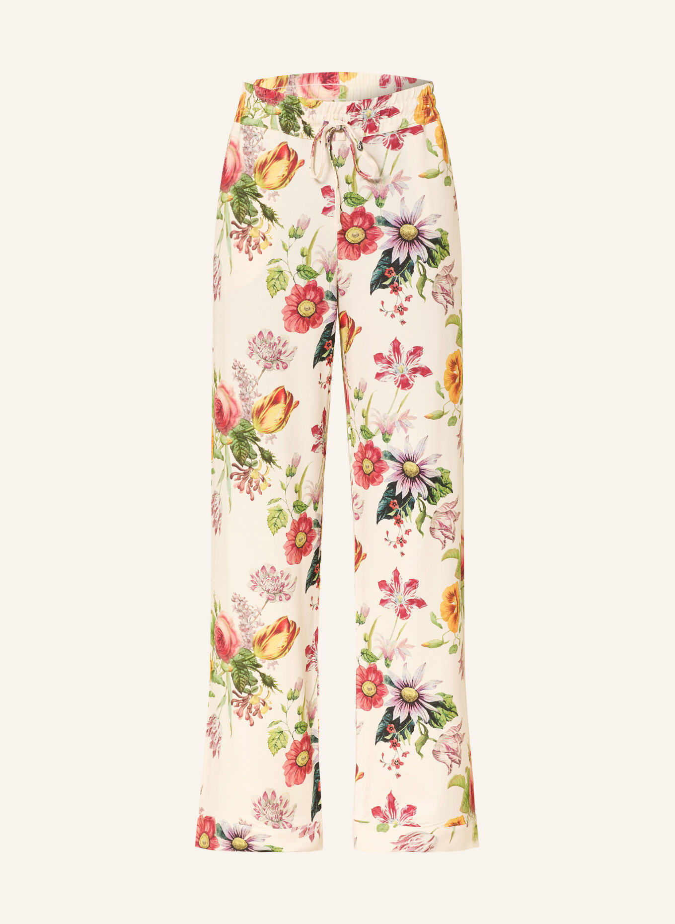 ESSENZA Spací kalhoty NORA FLOREA: KRÉMOVÁ / TMAVĚ ČERVENÁ / ZELENÁ