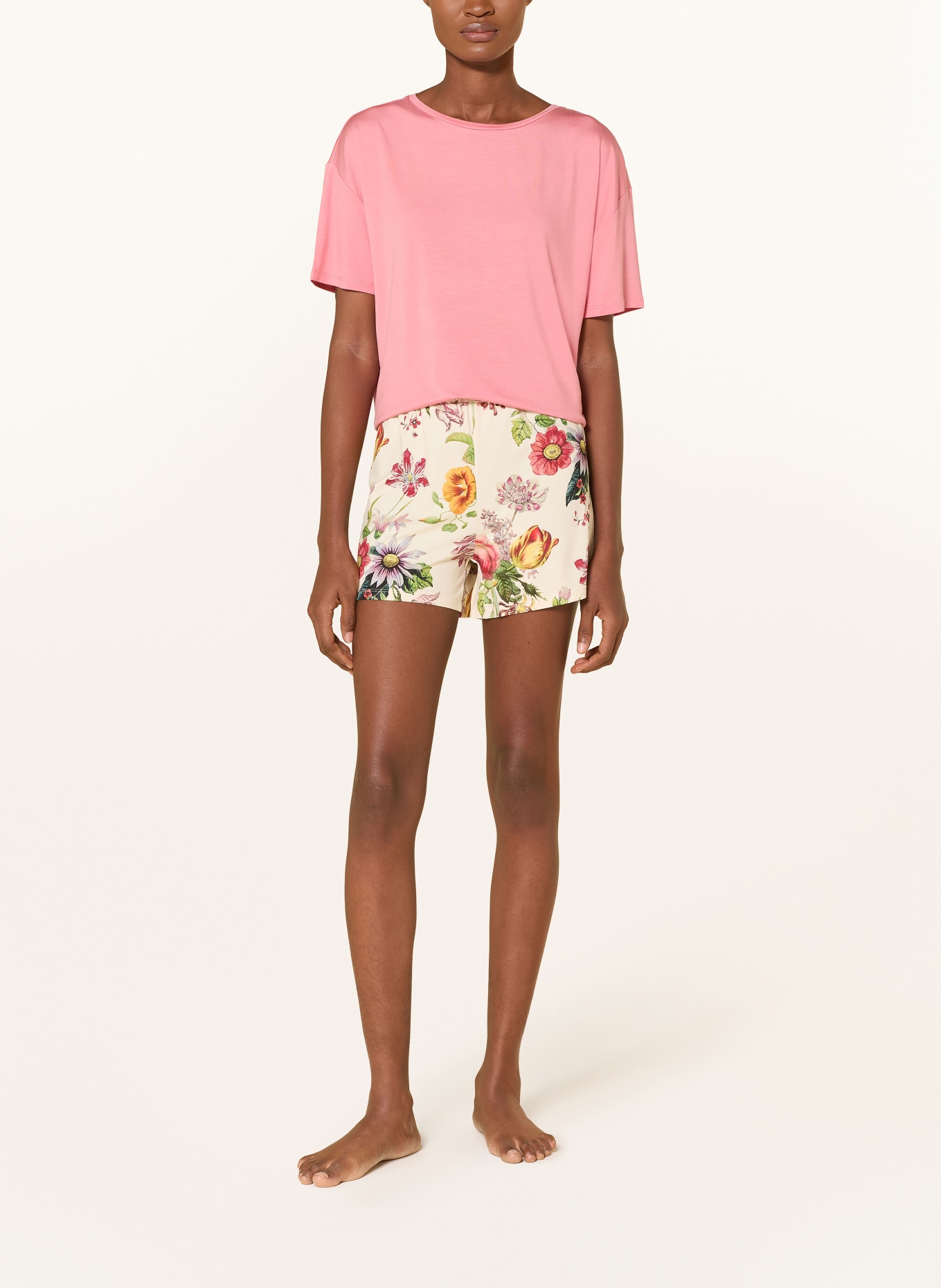 ESSENZA Spací šortky NORI FLOREA: KRÉMOVÁ / ČERVENÁ / ZELENÁ