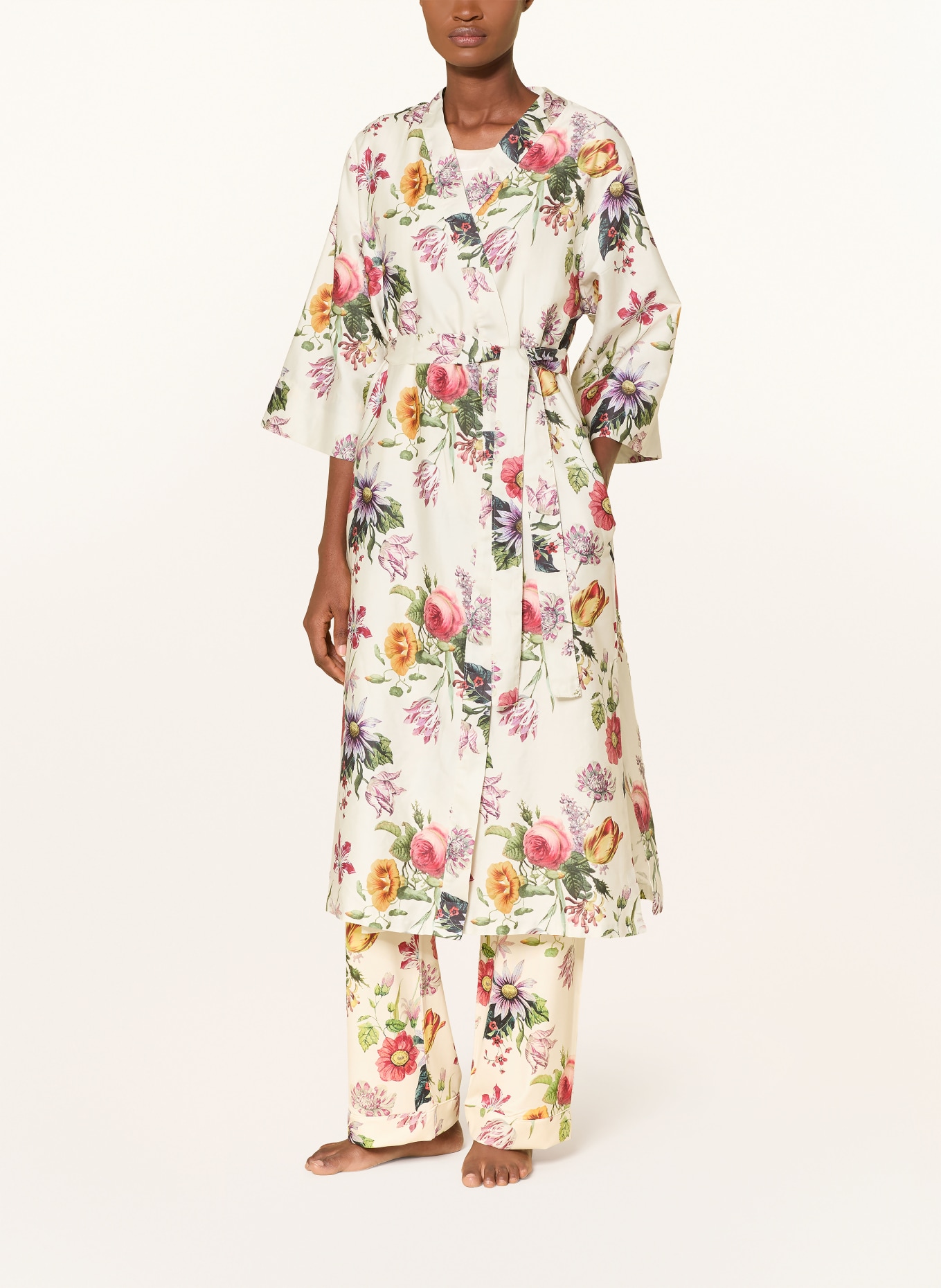 ESSENZA Dámský kimono ILONA FLOREA: KRÉMOVÁ / TMAVĚ ČERVENÁ / ZELENÁ