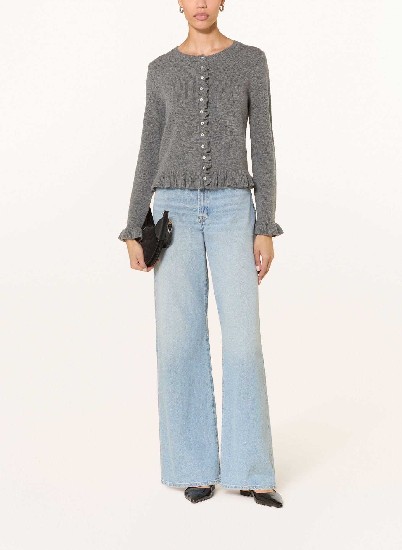 LADNERI Svetr CHLOE s kašmírem a volánky: ŠEDÁ