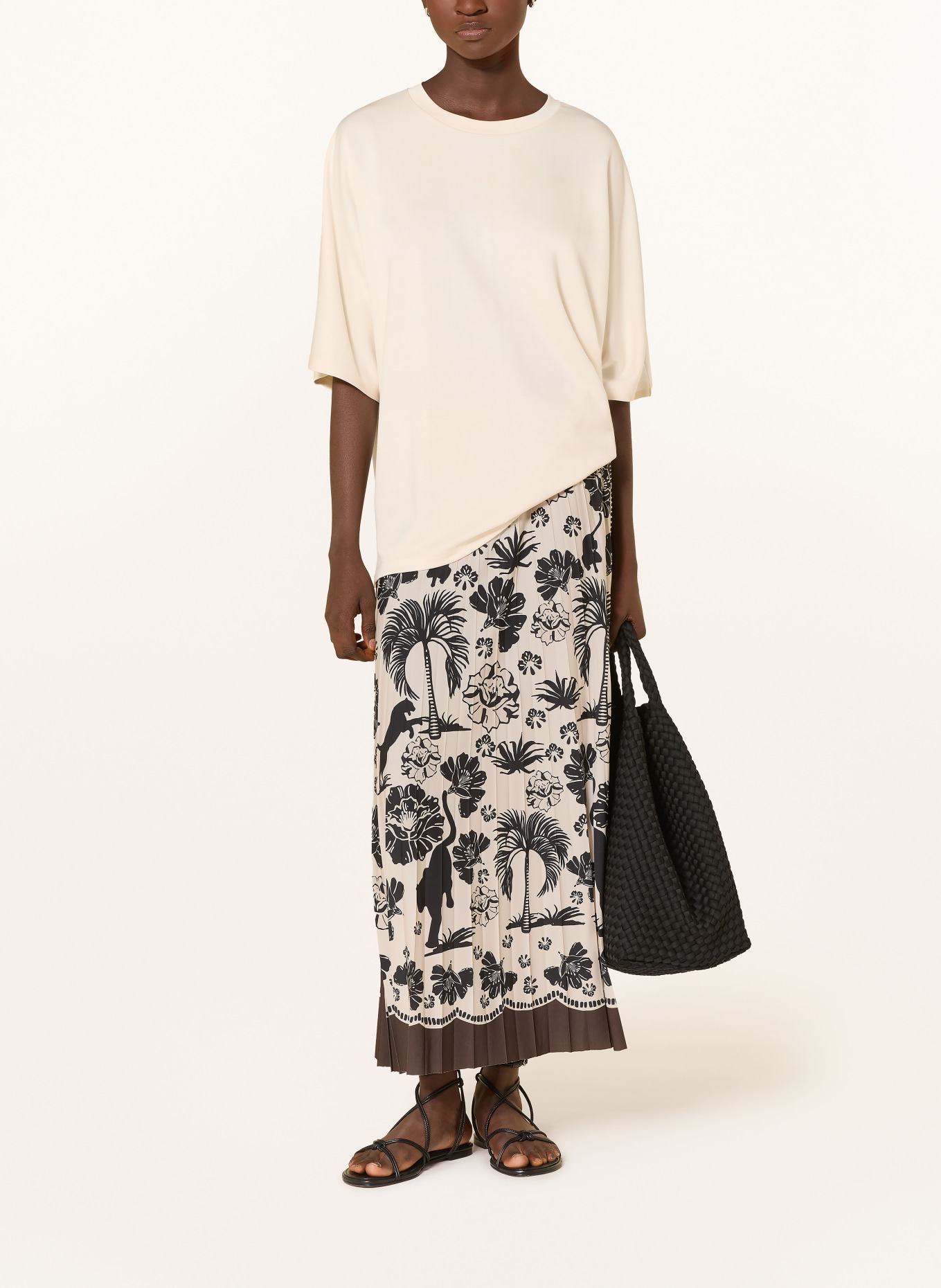 Miss Lagotte pleated skirt: DARK BROWN / ECRU / BLACK