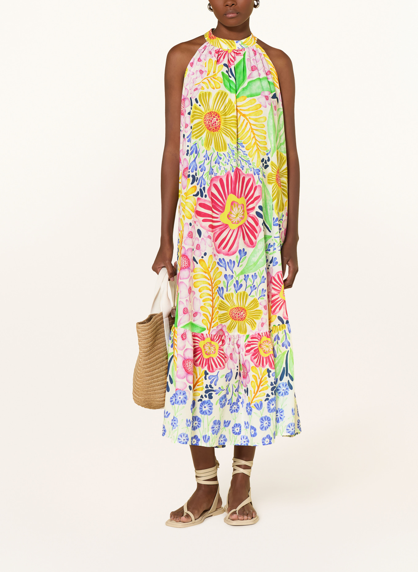 TONNO & PANNA Robe à volants: BLANC / ROSE FUCHSIA / JAUNE