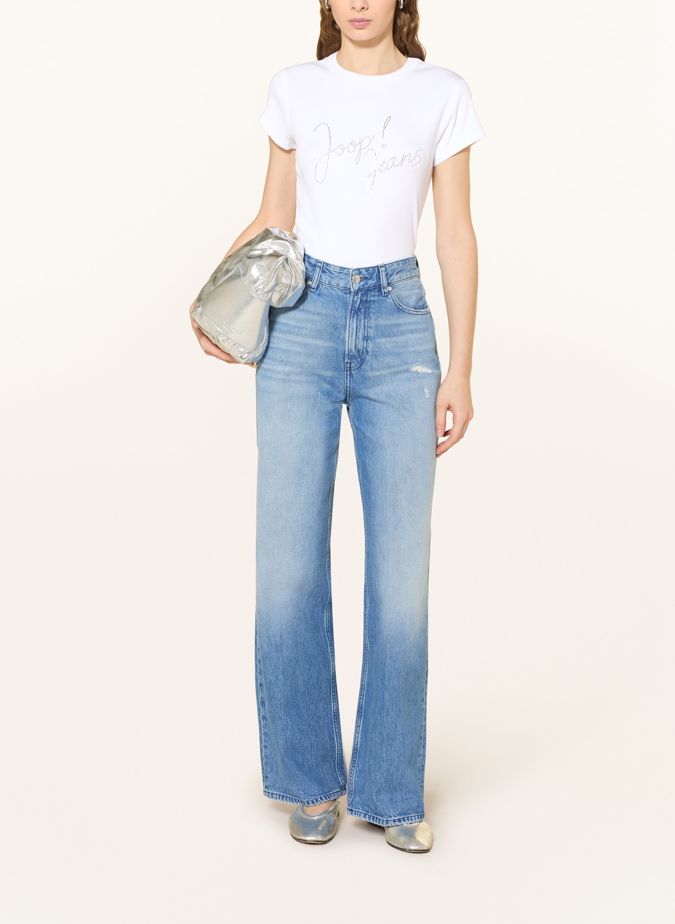 JOOP! JEANS T-Shirt TINETA mit Schmucksteinen: WEISS