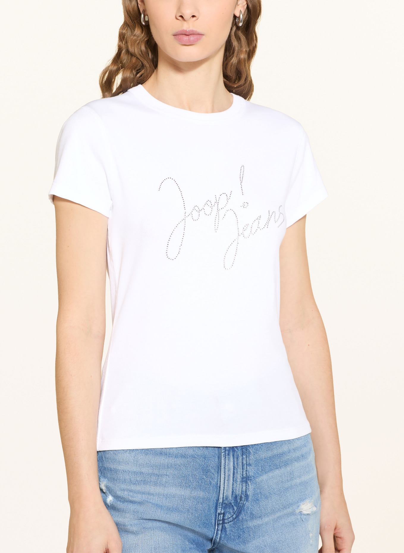JOOP! JEANS T-Shirt TINETA mit Schmucksteinen: WEISS
