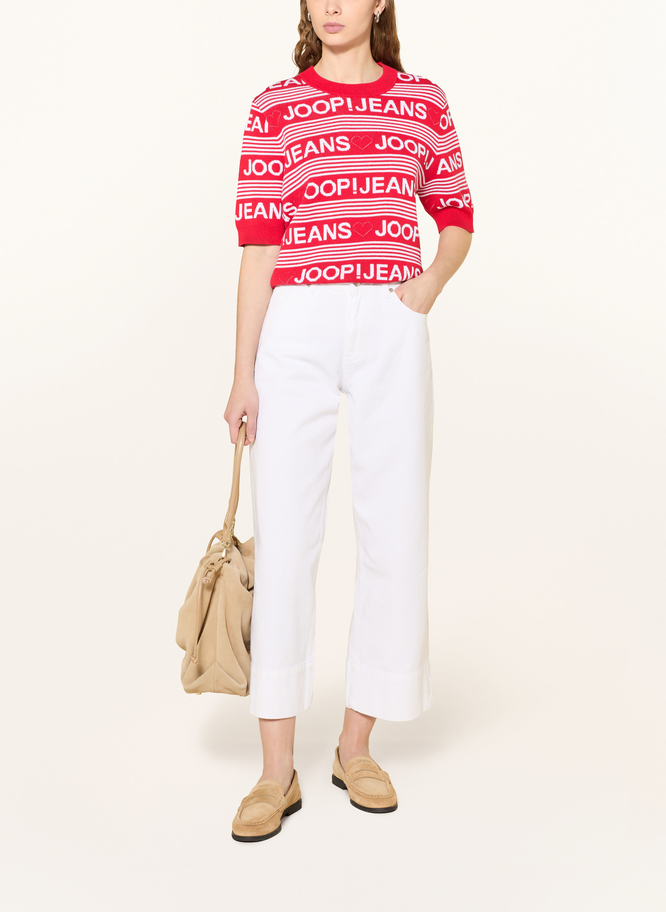 JOOP! JEANS KARIE knit shirt: DARK RED / WHITE