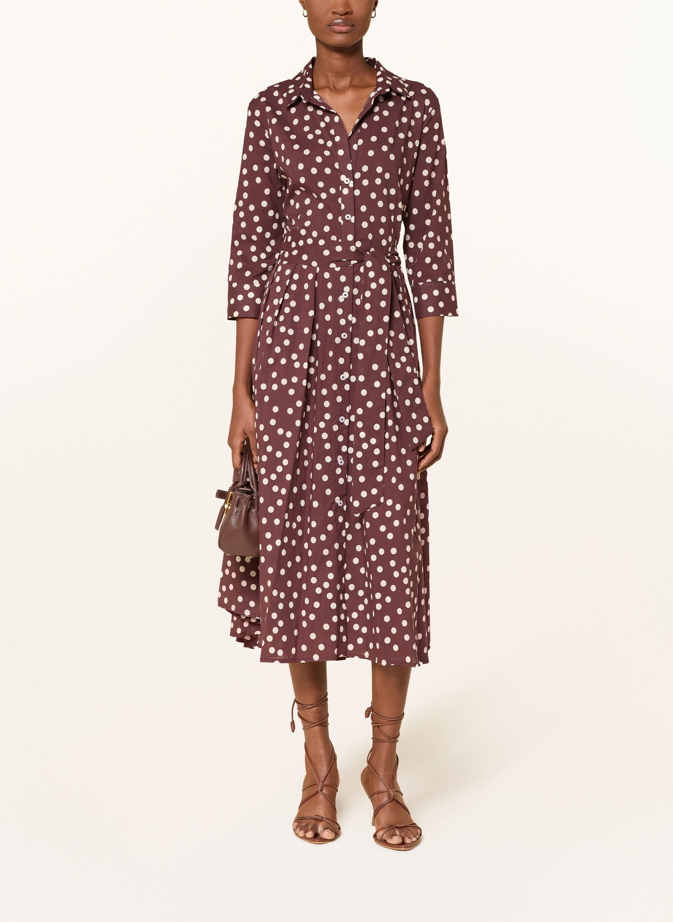 rossana diva Robe chemisier à manches 3/4: MARRON / BLANC