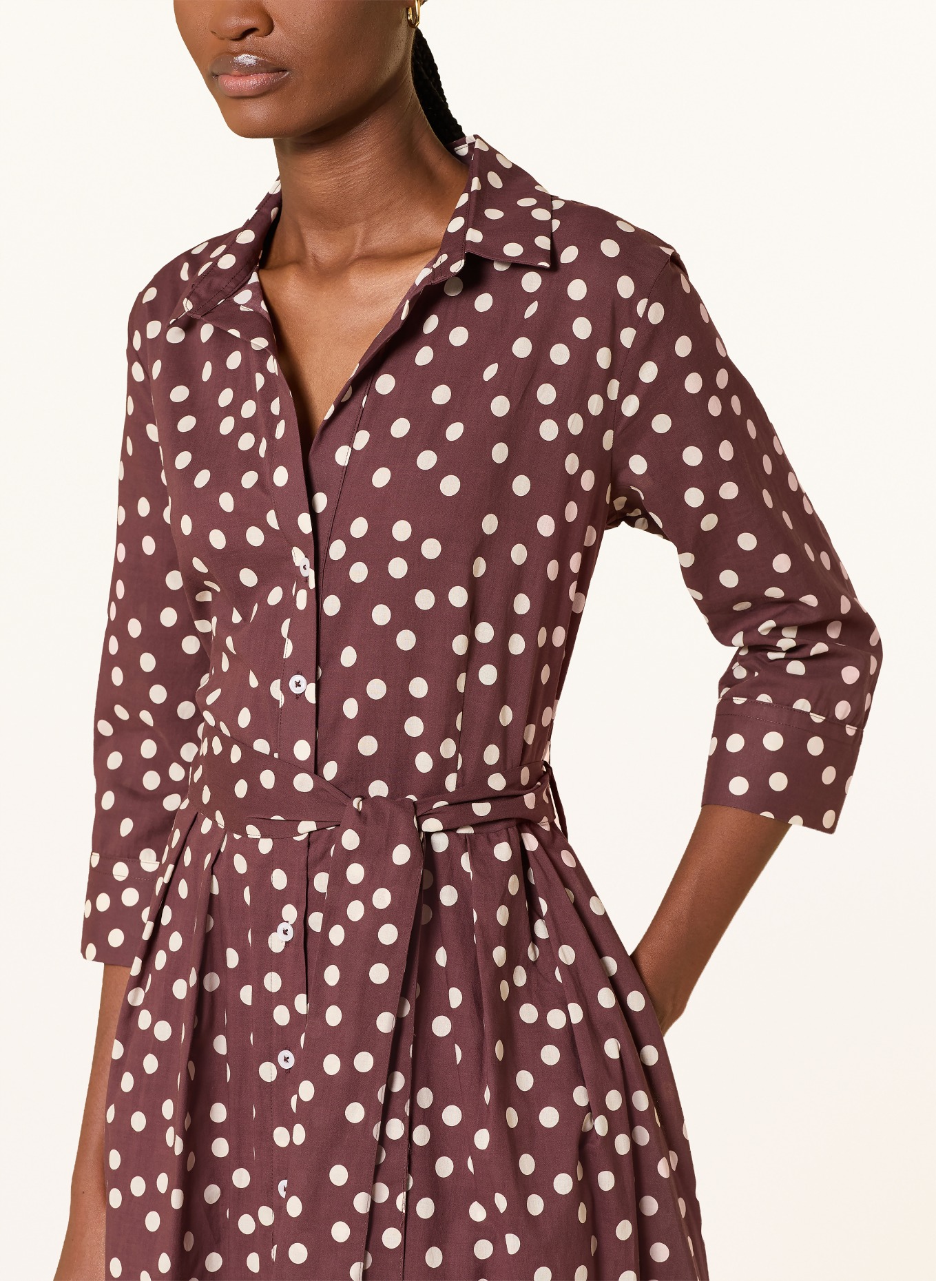 rossana diva Robe chemisier à manches 3/4: MARRON / BLANC