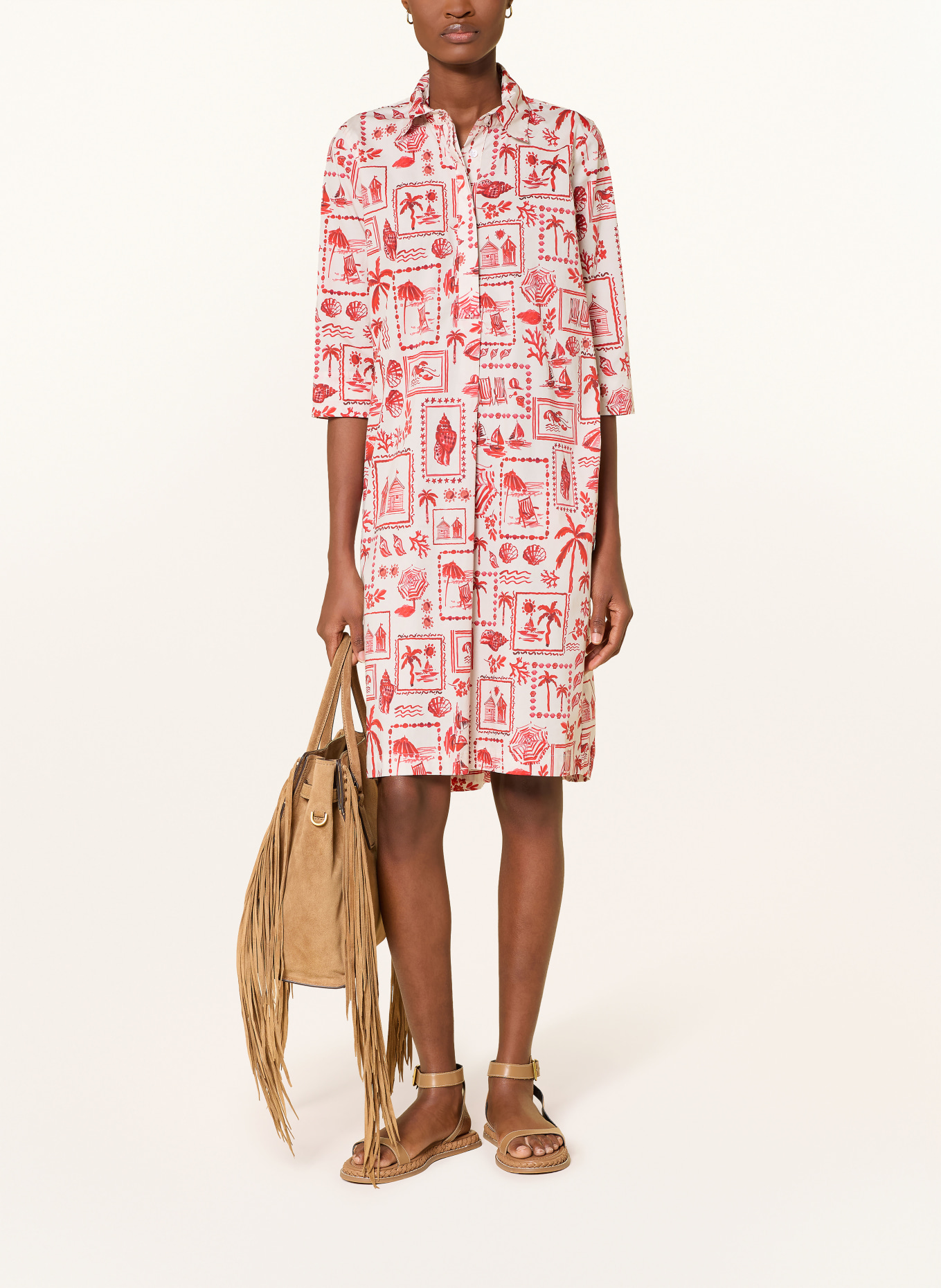 rossana diva Robe chemisier à manches 3/4: ROUGE / BLANC