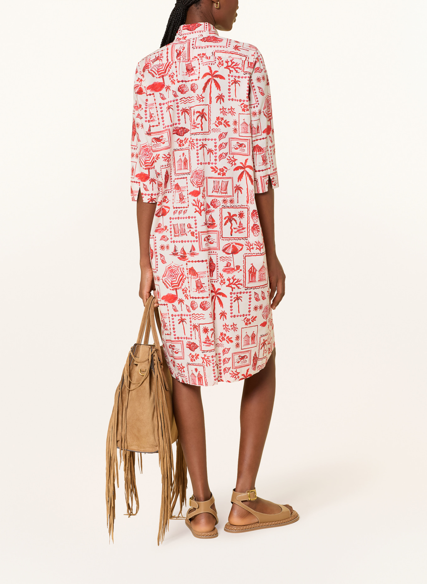 rossana diva Robe chemisier à manches 3/4: ROUGE / BLANC