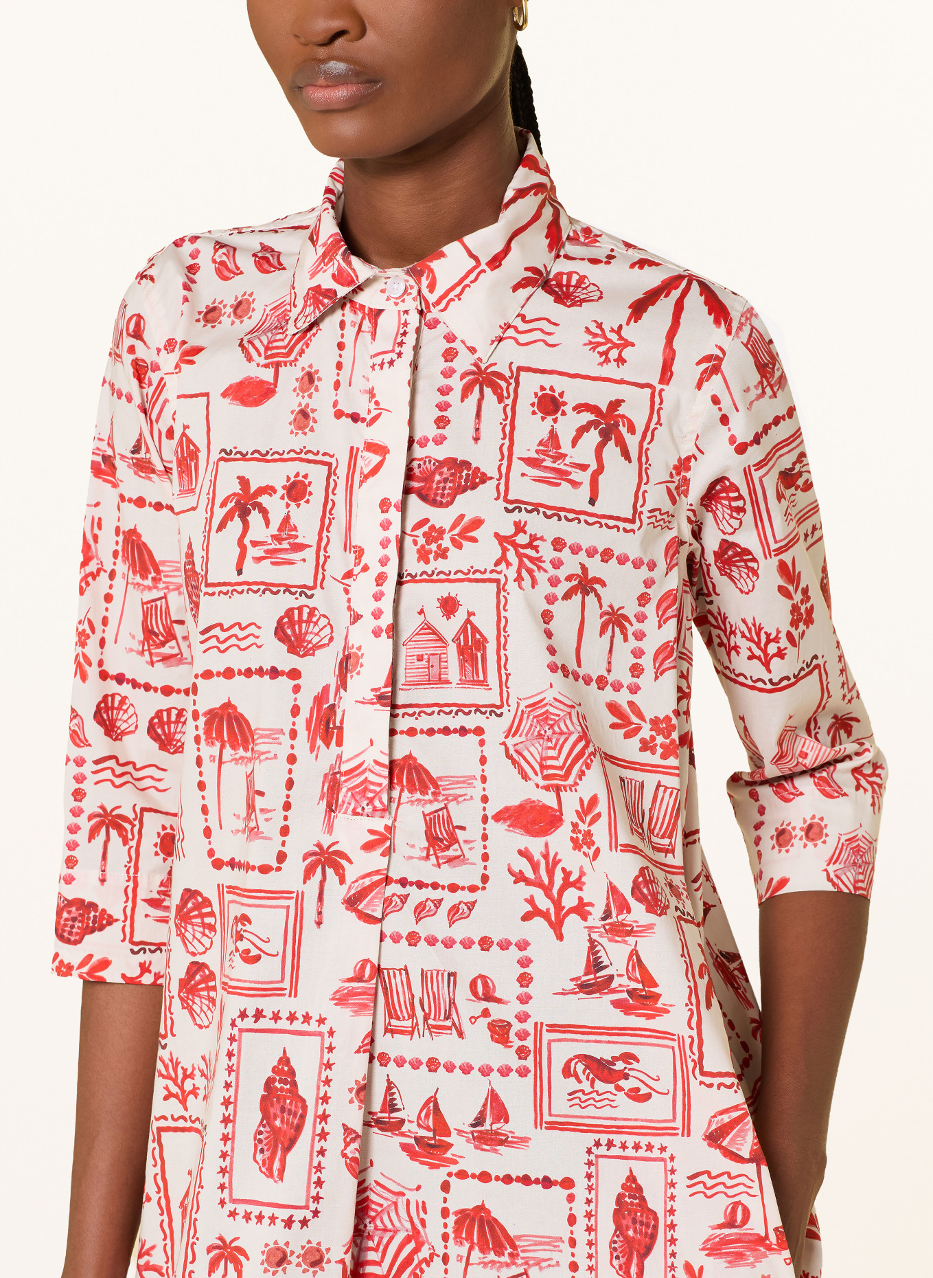 rossana diva Robe chemisier à manches 3/4: ROUGE / BLANC