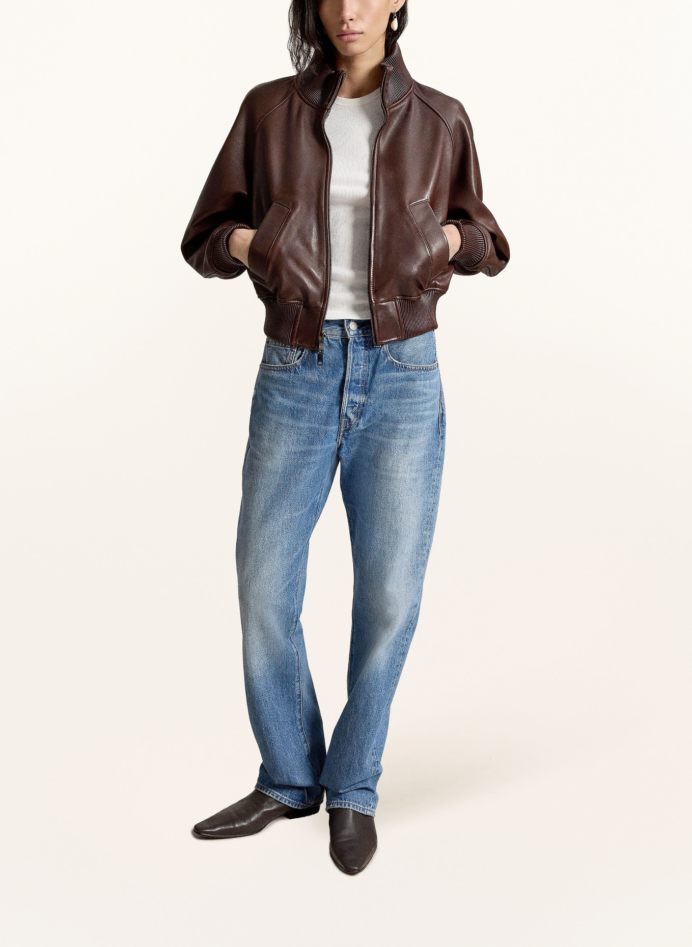 POLO RALPH LAUREN kožená bunda: TMAVĚ HNĚDÁ