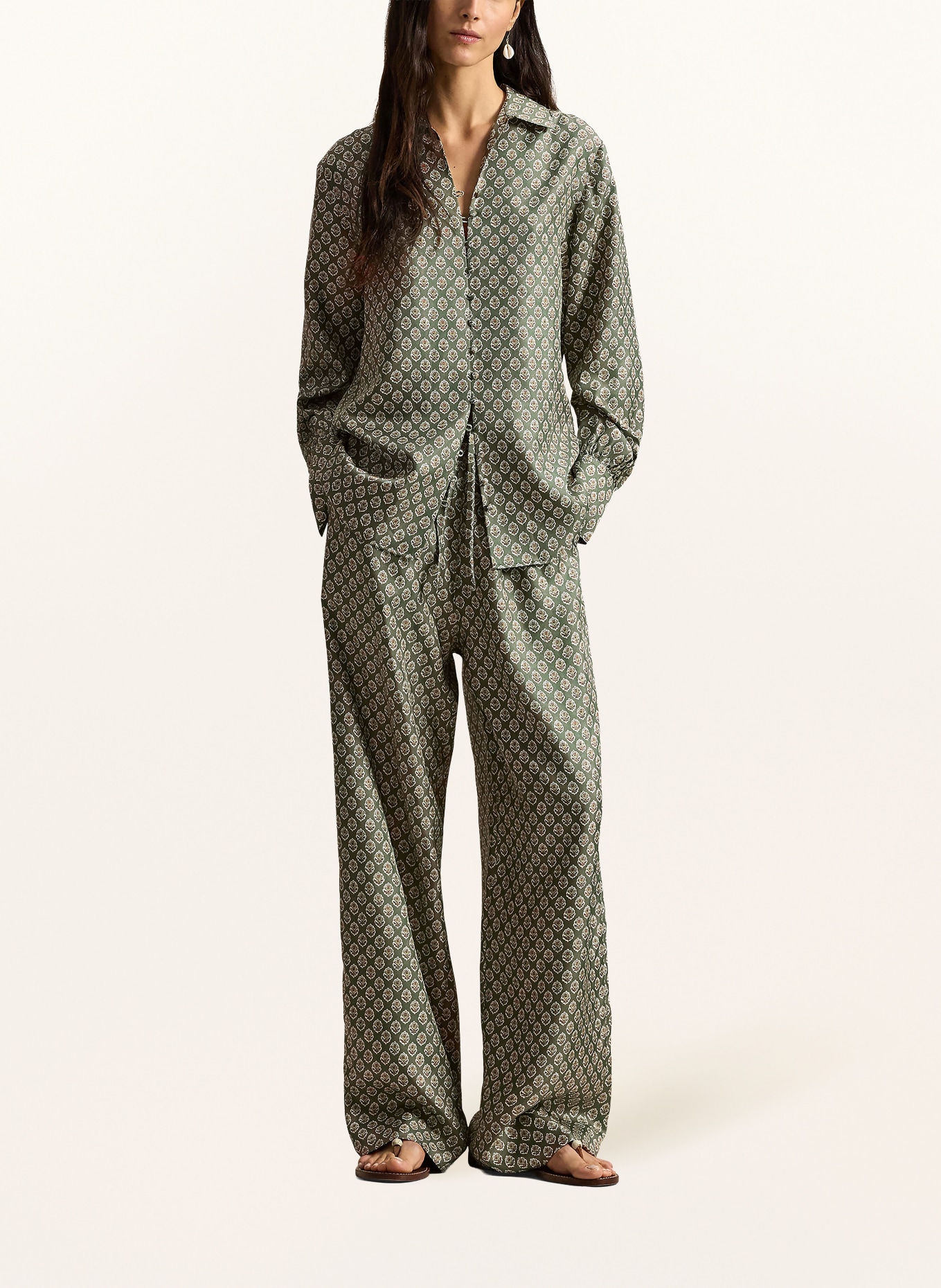 POLO RALPH LAUREN hedvábné kalhoty: ZELENÁ / ČERVENÁ / ŽLUTÁ