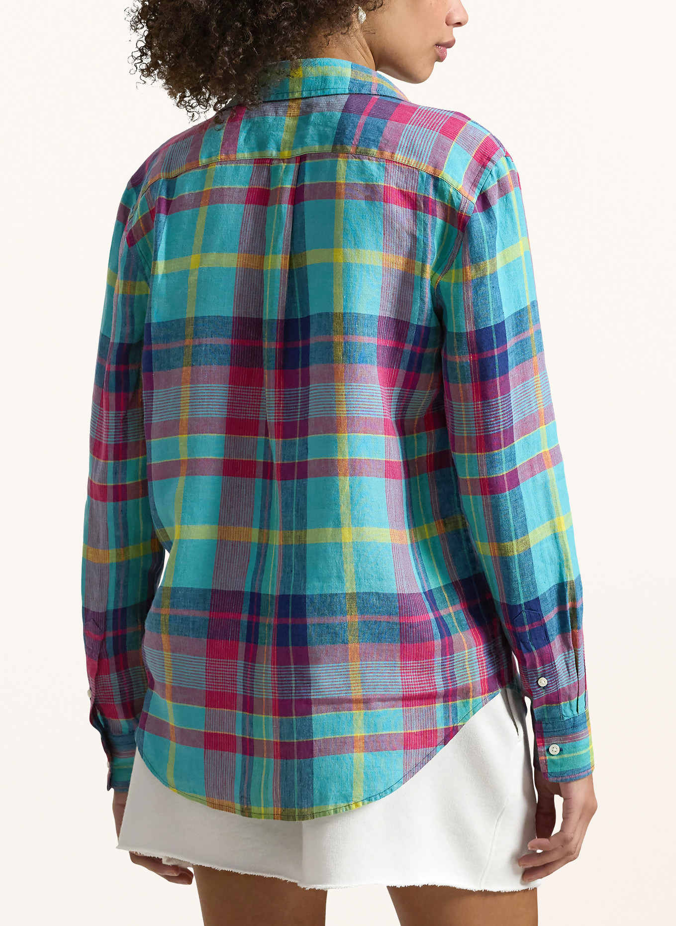 POLO RALPH LAUREN Linen shirt blouse: TURQUOISE / DARK RED / DARK BLUE