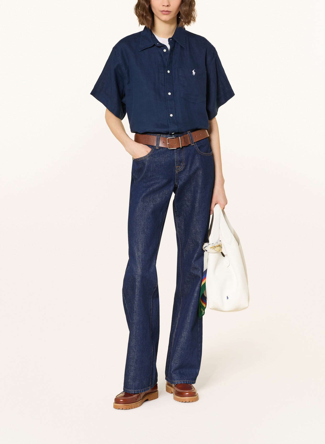 POLO RALPH LAUREN Linen shirt blouse: DARK BLUE