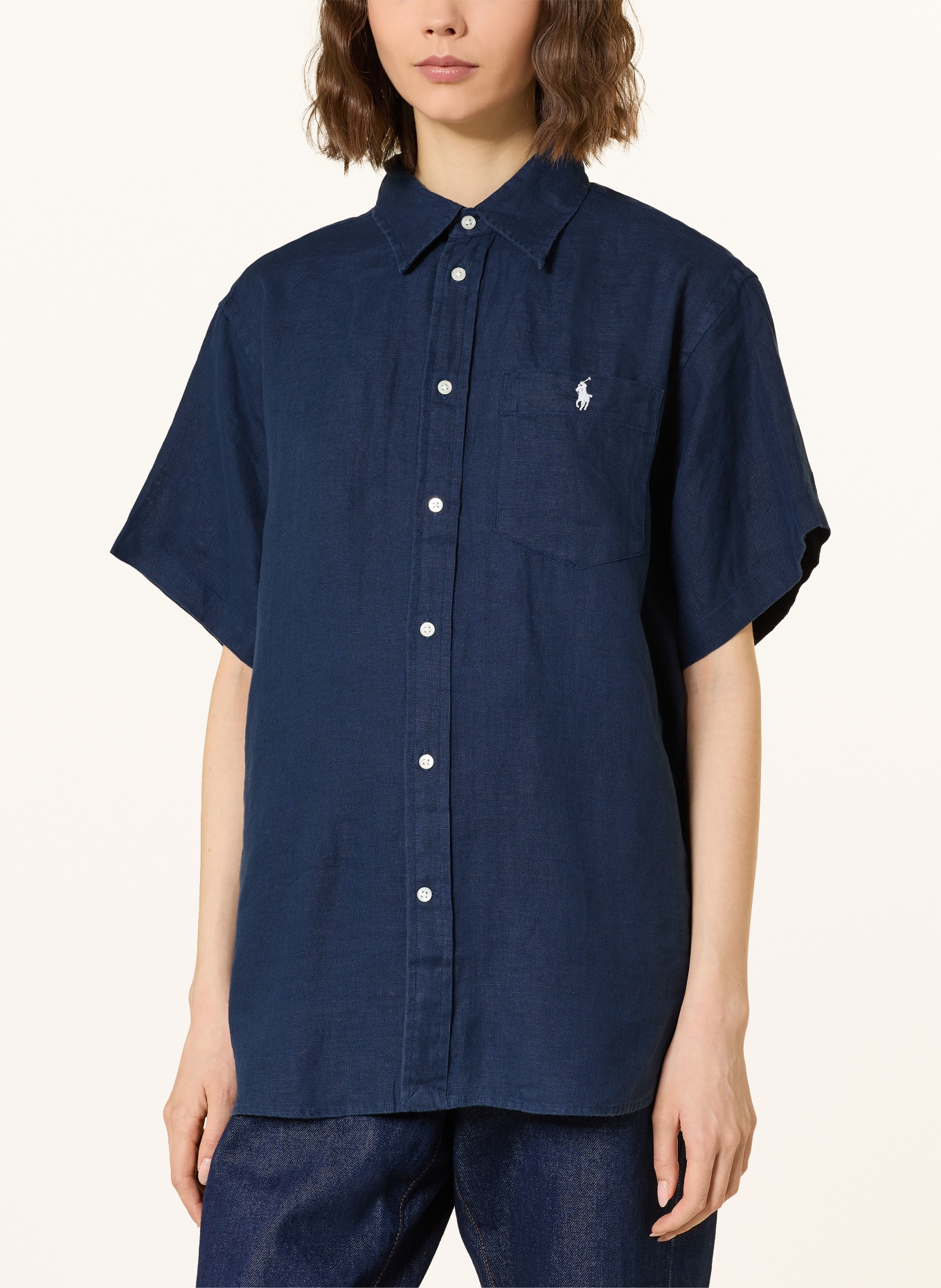 POLO RALPH LAUREN Linen shirt blouse: DARK BLUE