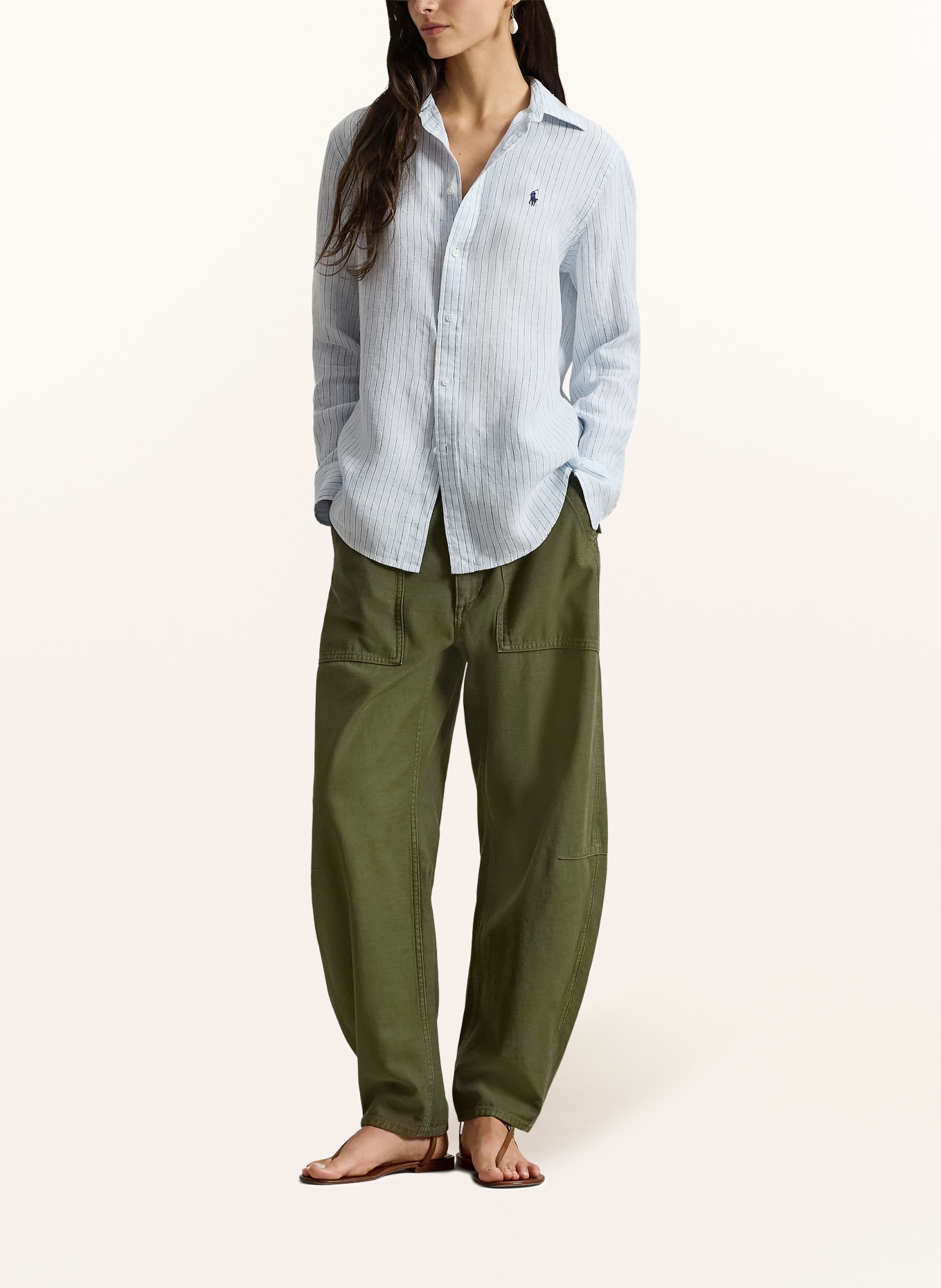 POLO RALPH LAUREN Linen shirt blouse: LIGHT BLUE / BLUE / WHITE