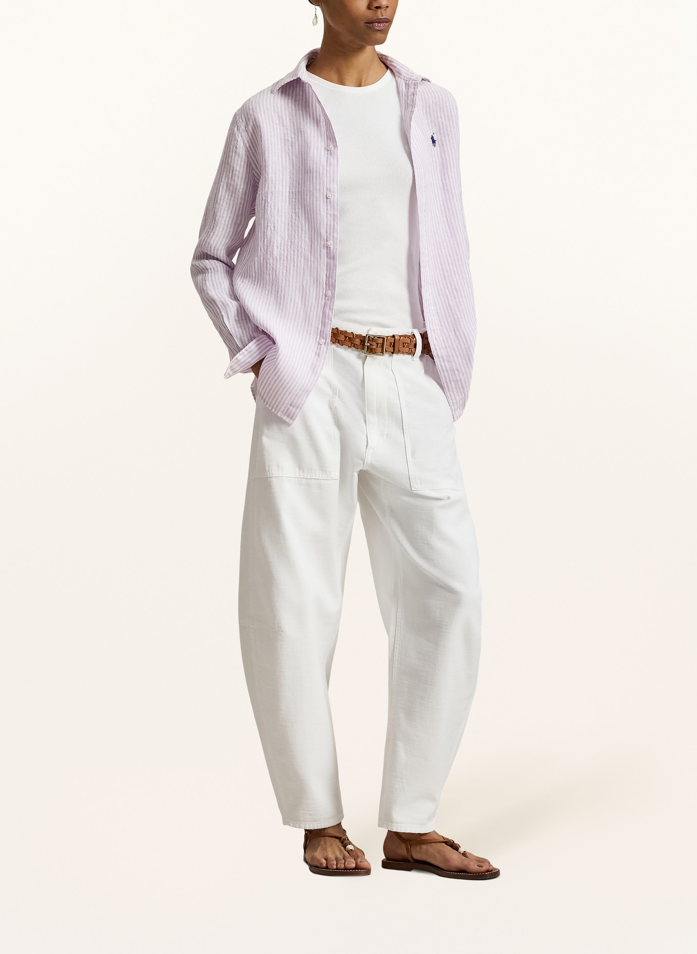 POLO RALPH LAUREN Linen shirt blouse: LIGHT PURPLE / WHITE