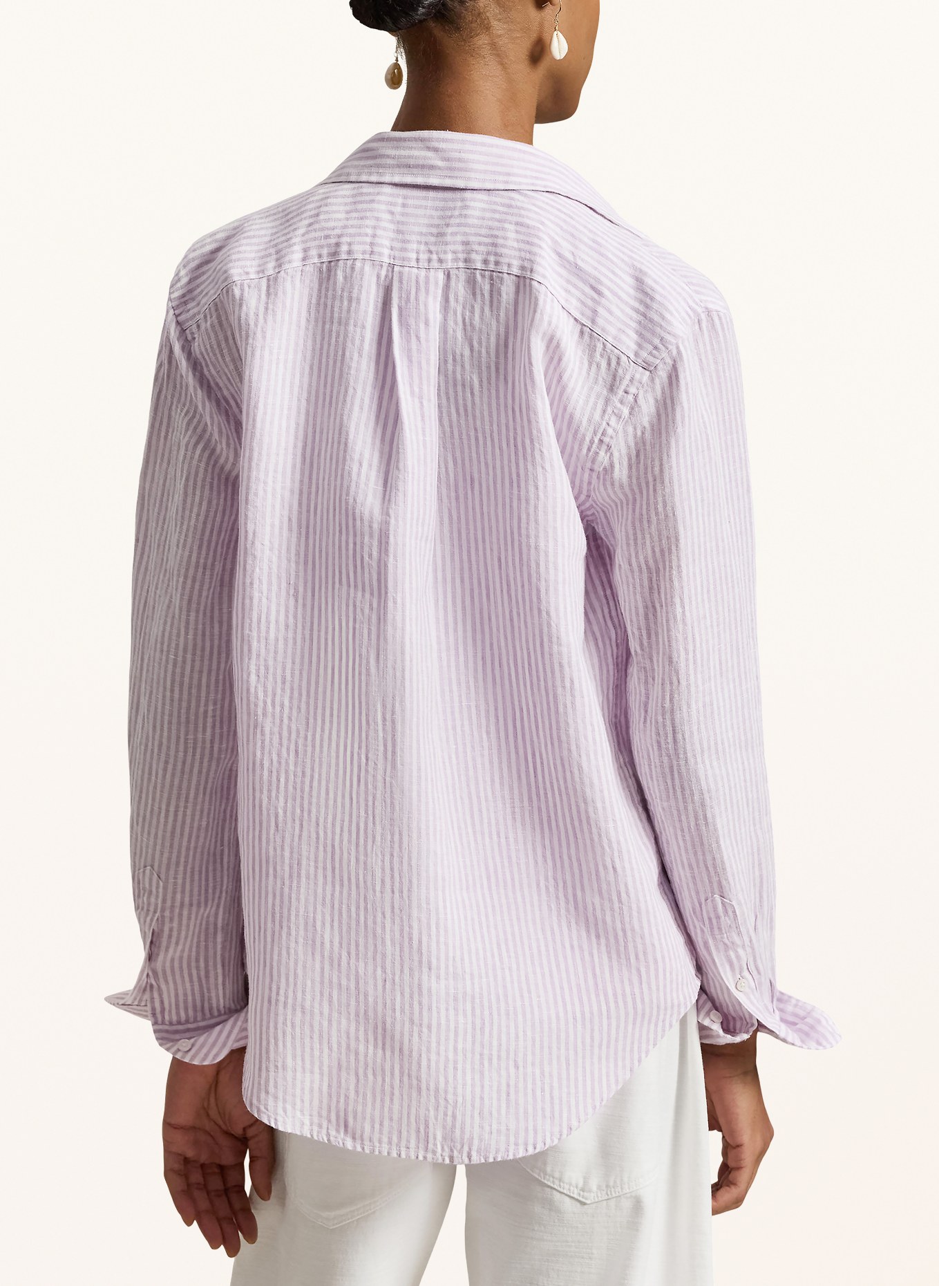 POLO RALPH LAUREN Linen shirt blouse: LIGHT PURPLE / WHITE