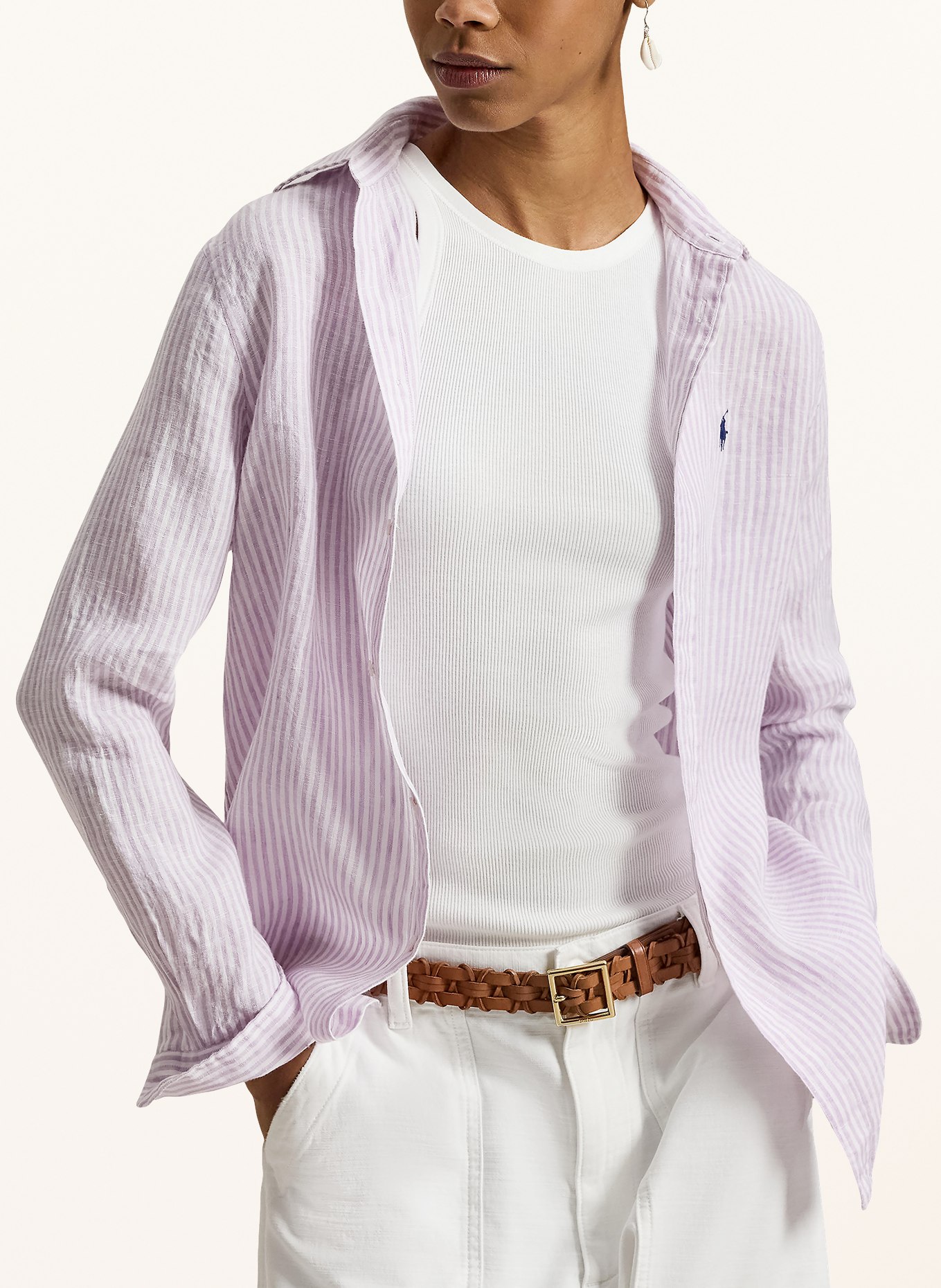 POLO RALPH LAUREN Linen shirt blouse: LIGHT PURPLE / WHITE