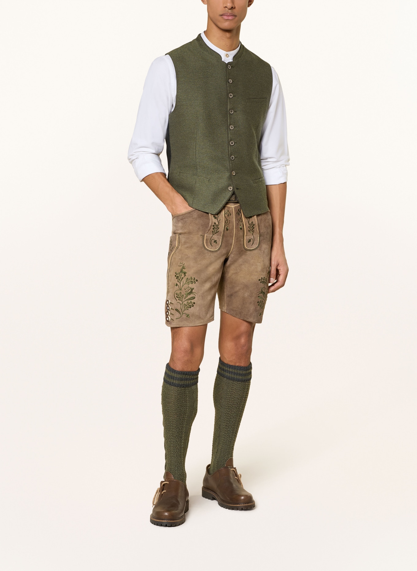 Spieth & Wensky Kožené kalhoty HARRY: HNĚDÁ / TMAVĚ ZELENÁ