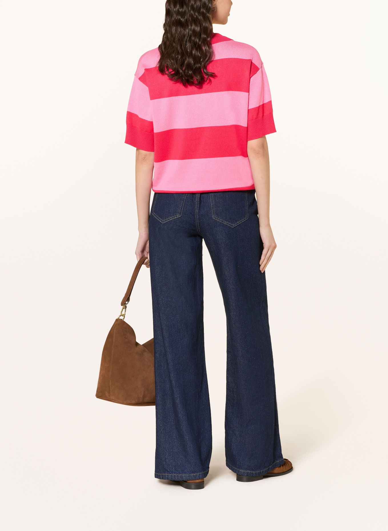 ICHI Pletené polo tričko IHLULS: ČERVENÁ / RŮŽOVÁ